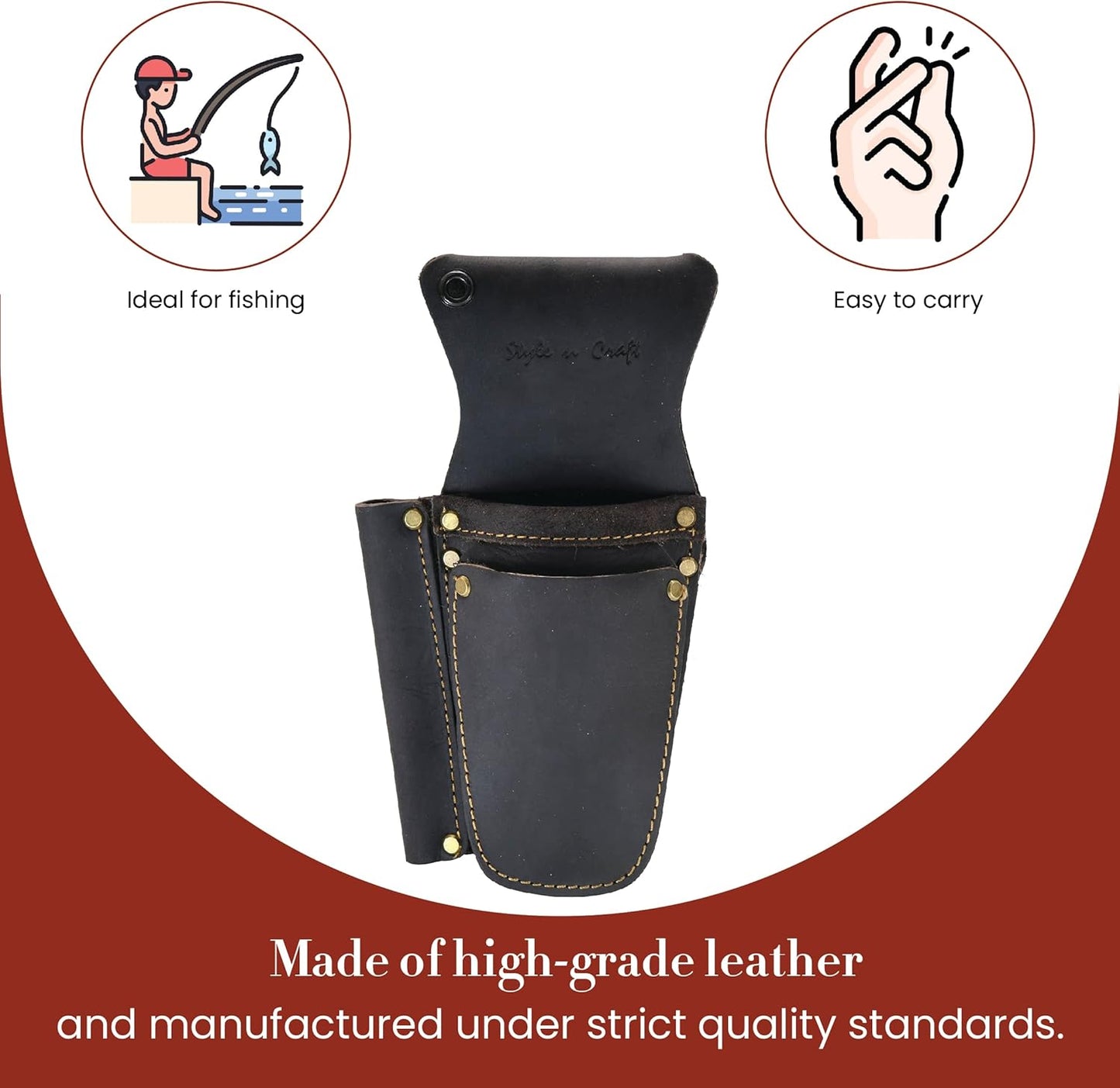 Style N Craft 70012-3 Pocket Dual Pliers & Single Tuna Spike Holder in Oiled Leather - Dark Brown