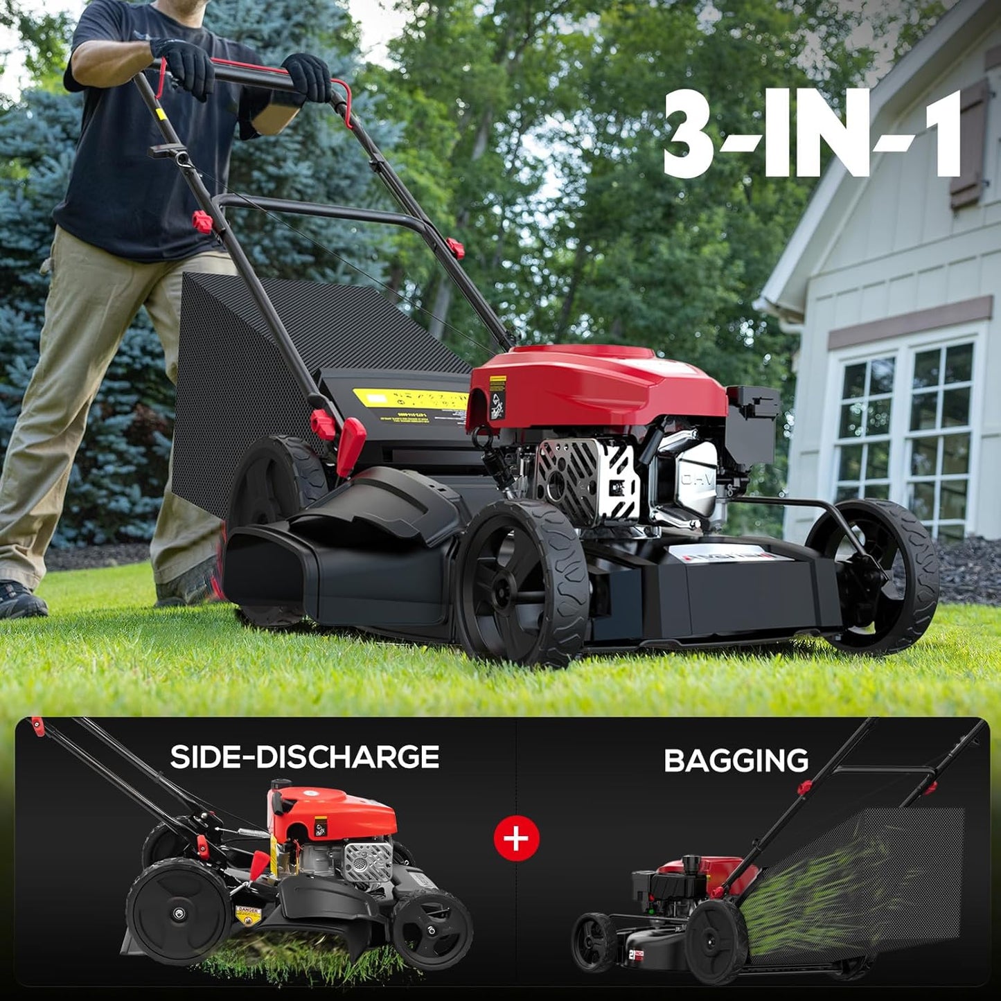 Gas Lawn Mower, 21" with 144cc 4-Cycle OHV Engine 3-in-1 Walk-Behind Push Lawn Mower (AV8621P1)