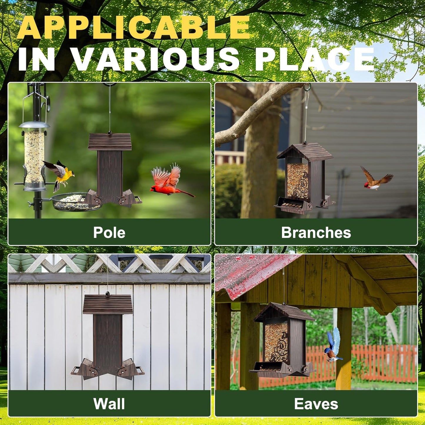 Squirrel Proof Bird Feeder for Outdoor Hanging,Metal Bird Seed Feeder with Bilateral Weight Activated Perches,5LB Large Capacity Wild Bird Feeders for Outside,Easy Refill and Clean,Brown