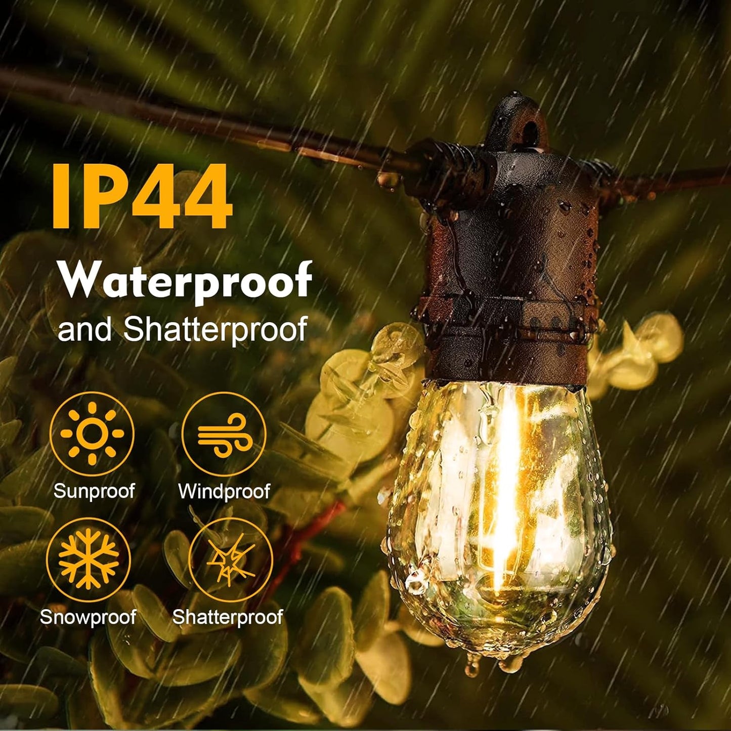 24 Pack LED S14 Replacement Light Bulbs, Waterproof 1W Vintage Edison Bulbs for Outdoor Patio Backyard String Lights, Dimmable, E26 Regular Medium Screw Base, 2200K Warm White