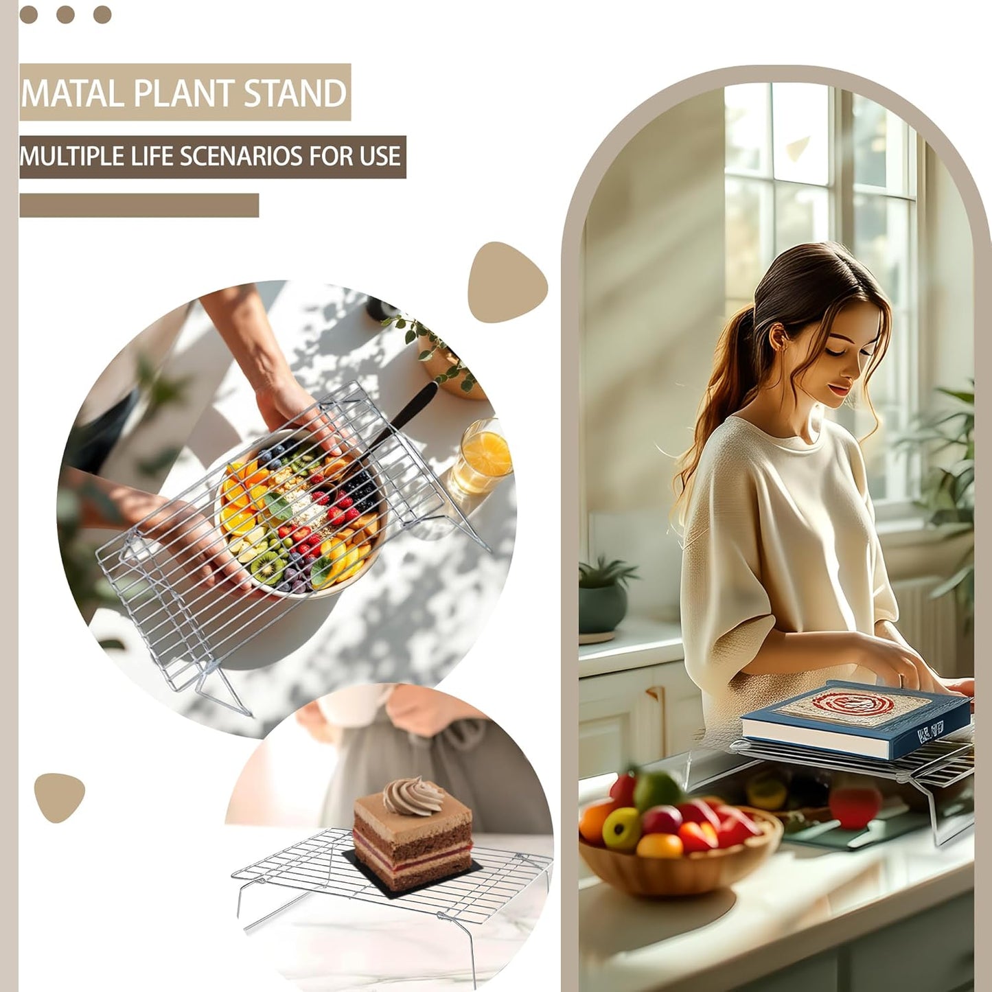 Sprouts Growing Rack 3-Tier 14 inch Shelf, Metal Foldable Plant Stand for Sprouting Tray Indoor, Seed Starting Tray Plant Shelf, Silver Rack for Kitchen Table Top Space Saving