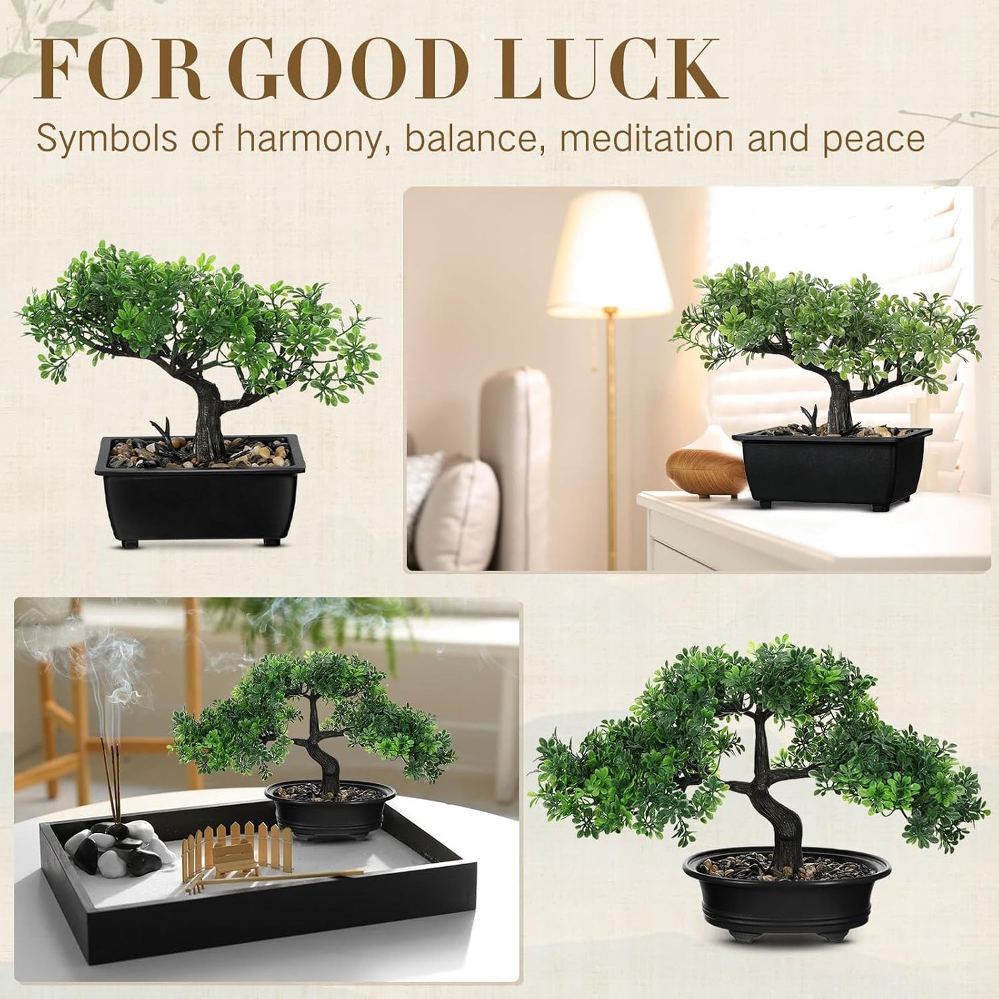 Jexine 4 Pack Artificial Bonsai Tree, Indoor Small Fake Plants in Pots for Home Table Office Desk Bathroom Shelf Bookshelf Bedroom Living Room Farmhouse Decorations