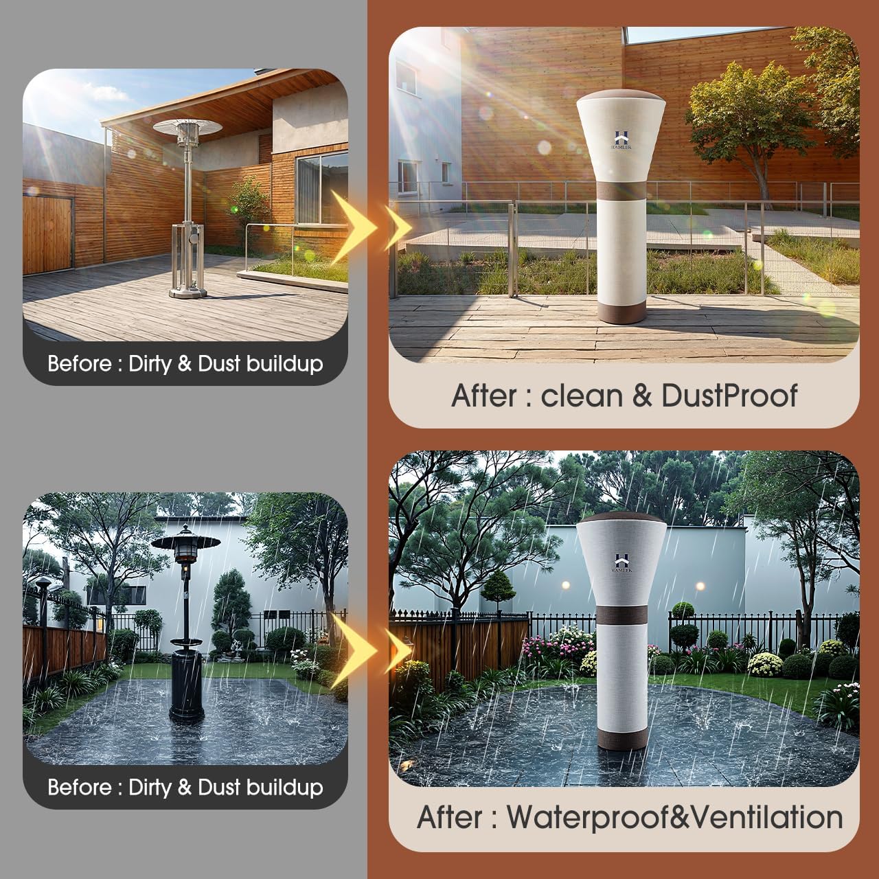 HAMLER Patio Heater Covers, Outdoor Heater Covers Waterproof with Zipper, Outdoor Patio Heater Cover Fits up to 89"H x 33"W x 19"W, Heavy Duty Heater Covers for Standing Heater, Brown & Beige