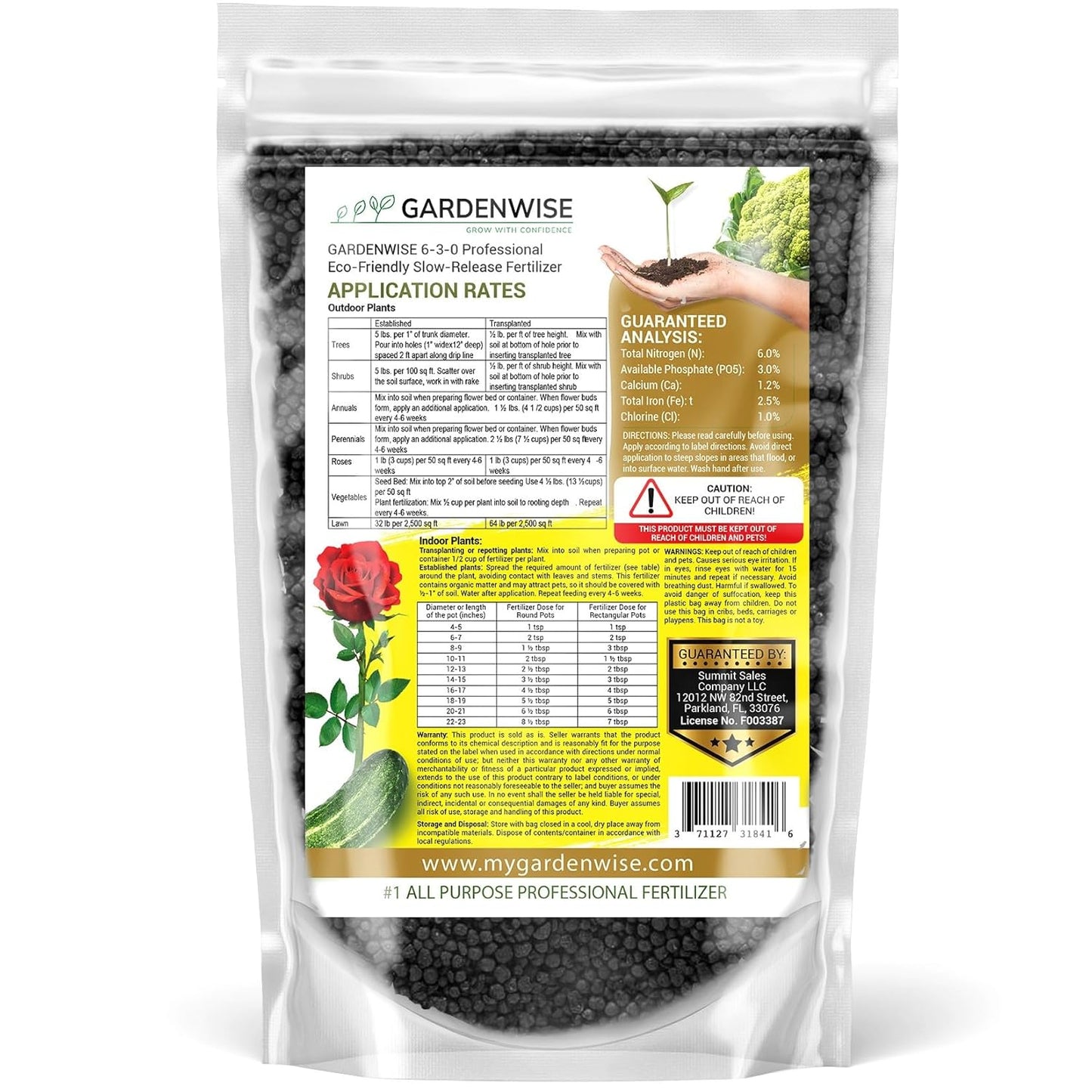 6-3-0 All-Purpose Professional Eco-Friendly Slow-Release Nitrogen Fertilizer with Iron & Calcium,Non-Burning, Enhances Soil Structure,for Indoor&Outdoor Plants,Vegetable Gardens (2 QUARTS)