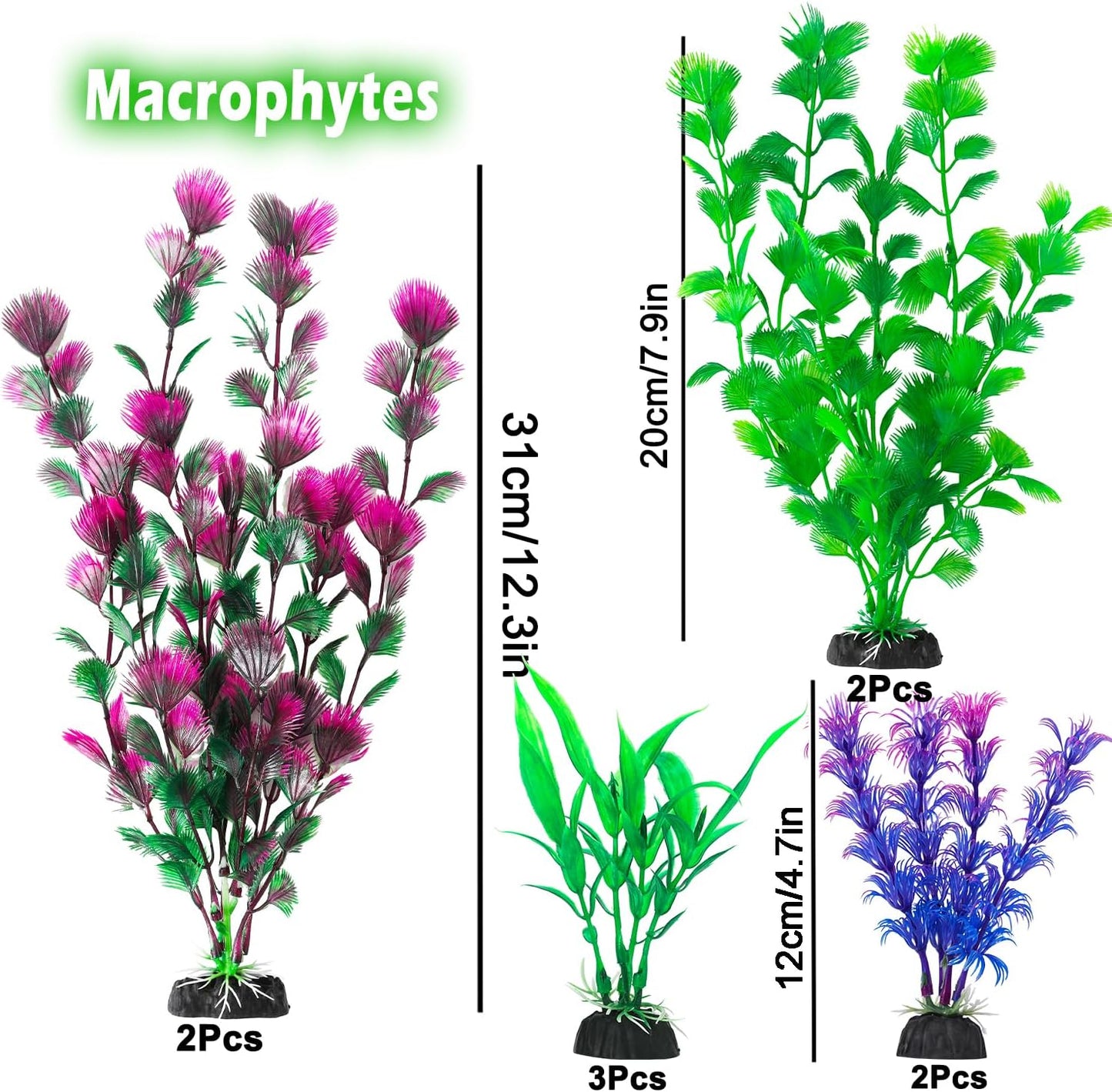 CousDUoBe 30Pcs Aquarium Plants, Fish Tank Accessories Artificial Aquatic Plants,Full Set of Fish Tank Decorations, Various Sizes