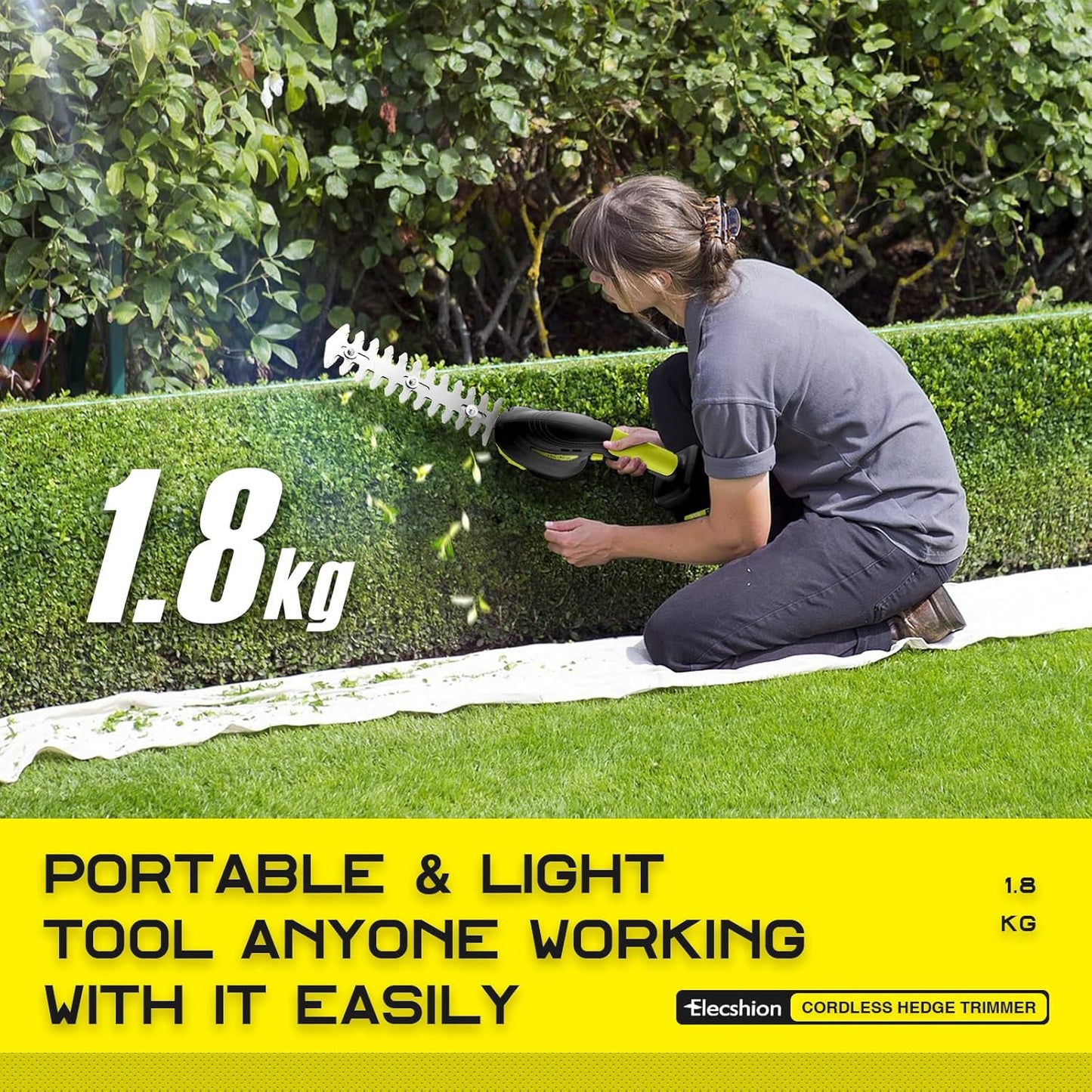 Cordless Hedge Trimmer with Battery and Charger Included, 2 in 1 Handheld Small Electric Bush Trimmers/Grass Cutter Yard Tool for Shrub,Tree,Lawn, Battery Powered Hedge Clippers for Garden