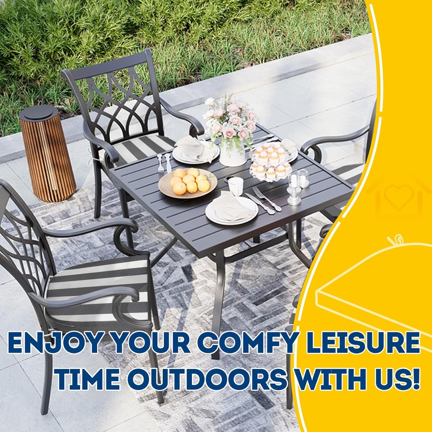 AAAAAcessories Outdoor Seat Cushions for Chairs, Waterproof, Fade-Resistant Patio Furniture Replacement Cushions, 17" x 16" x 2", Set of 4, Gray Cabana Stripe