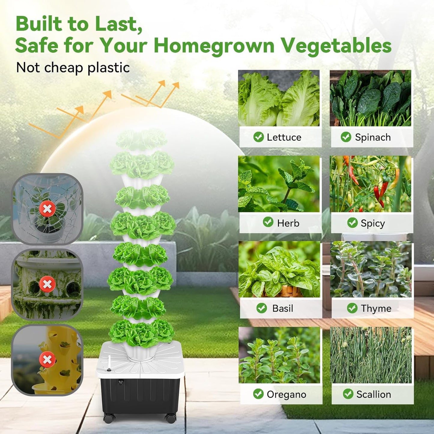 BAOSHISHAN Vertical Hydroponic Garden Tower, 40 Pods 8 Tiers Hydroponics Tower Outdoor, Vertical Hydroponic System with Water Pump for Vegetable Herb Fruit