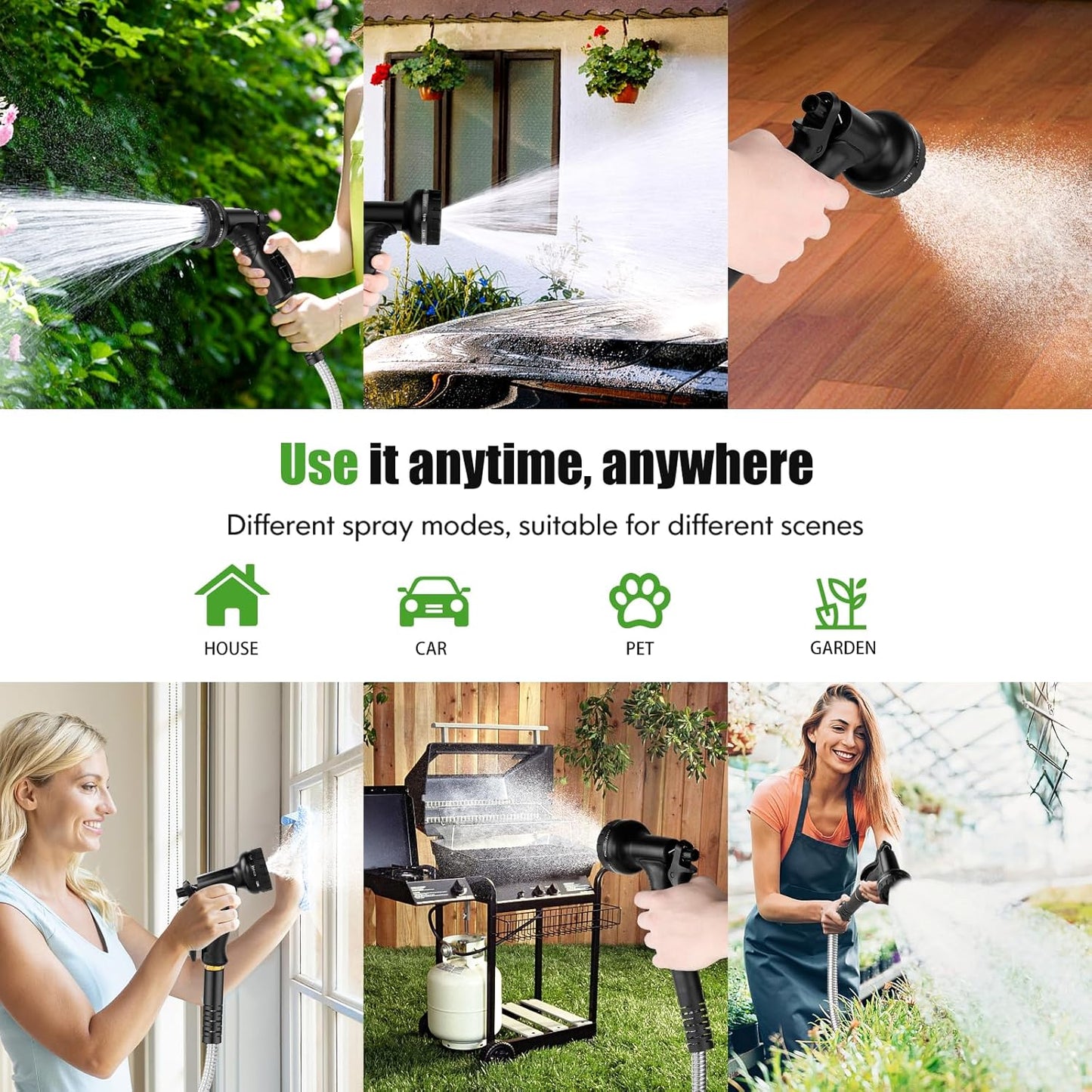 Garden Hose Metal 25FT, Stainless Steel Heavy Duty Water Hose With 10 Function Nozzle, No-Kink, Tough & Flexible, Sturdy and Lightweight, Rust Proof for Yard, Outdoor, RV