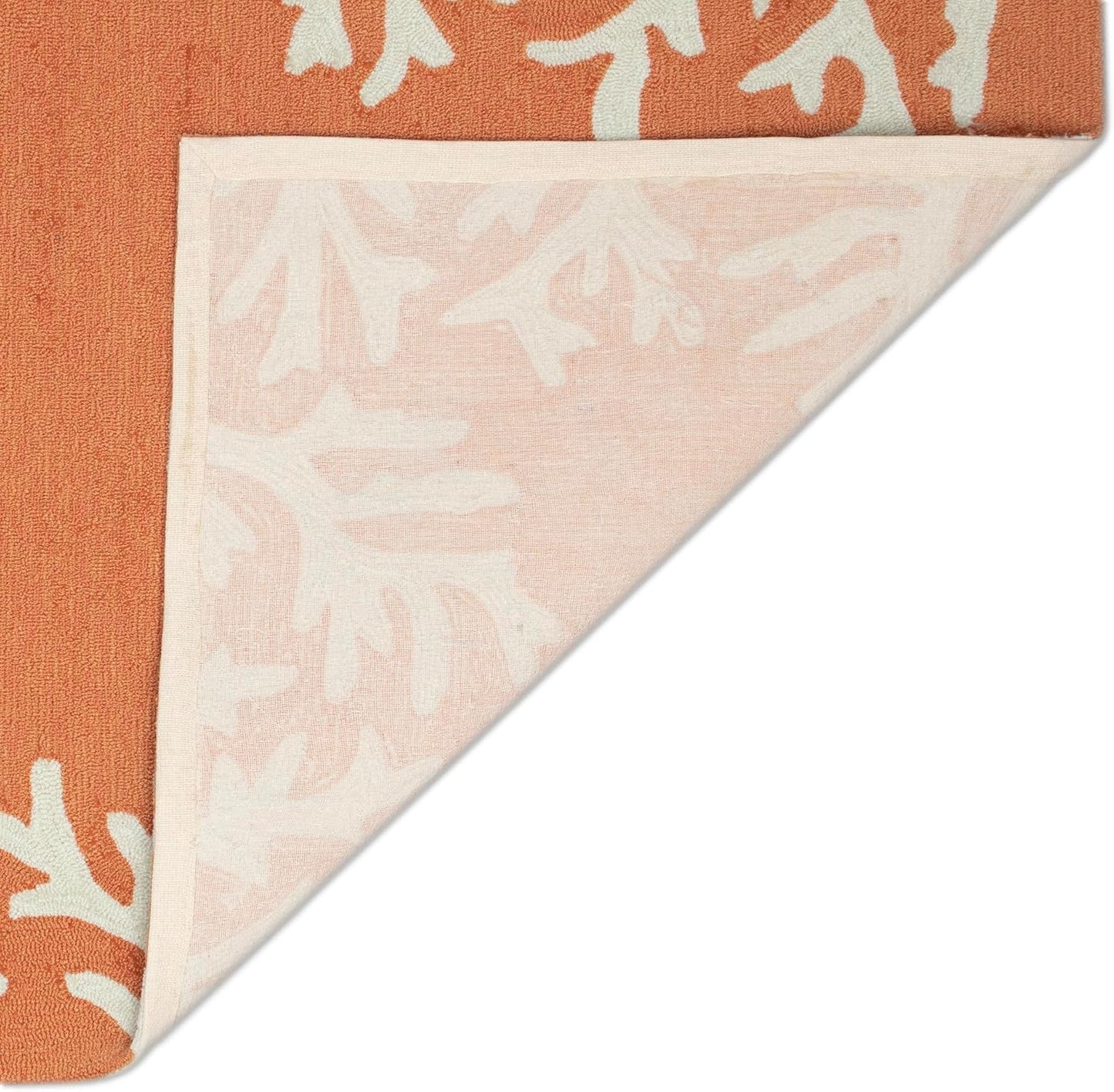 Liora Manne CAPRI Indoor/Outdoor Handmade Synthetic Blend Durable Area Rug - Traditional Border Coastal Beach Accent (Coral Border Coral) (2' x 8')