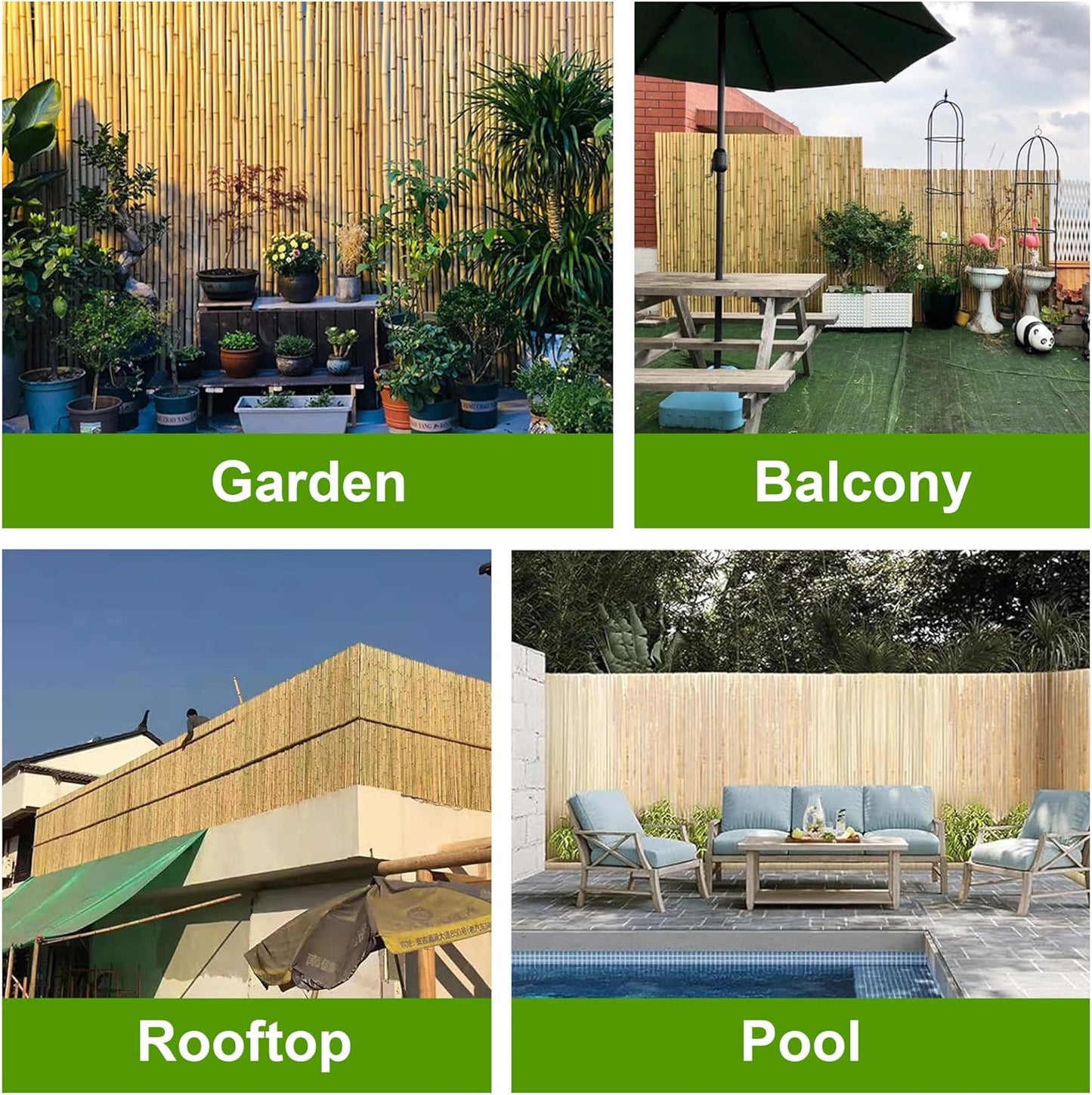 Bamboo Fencing Roll 6 ft High x 8 ft Long x 0.7 in D, Natural Bamboo Privacy Fence, Divider Decorative Fence for Patio, Balcony, Garden, Border Pool