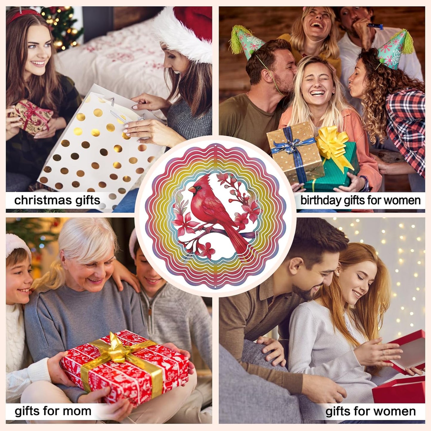 Wind Spinners Outdoor Cardinal Bird - Birthday Gifts for Women Mom Grandma, Hanging Wind Sculptures 12 inch 3D Wind Spinner for Garden Decor for Outside, Garden, Patio, Yard, Outdoor