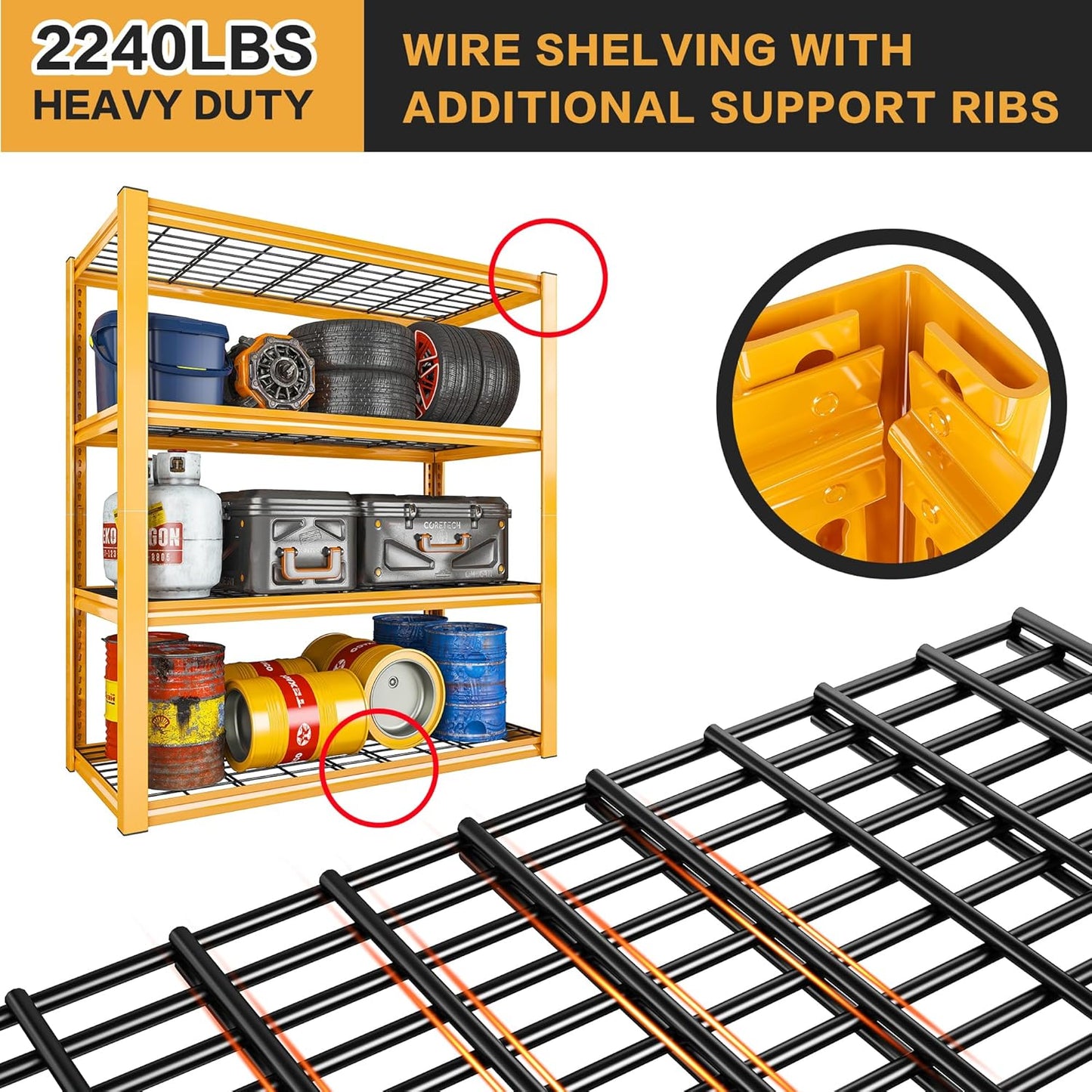 REIBII 40" W Garage Shelving 2240 LBS Storage Shelves Adjustable Heavy Duty Shelving 4 Tier Metal Shelves for Storage 59.5"H Metal Shelf for Pantry Basement Warehouse 40"W × 19.5"D × 59.5"H, 2 Pack