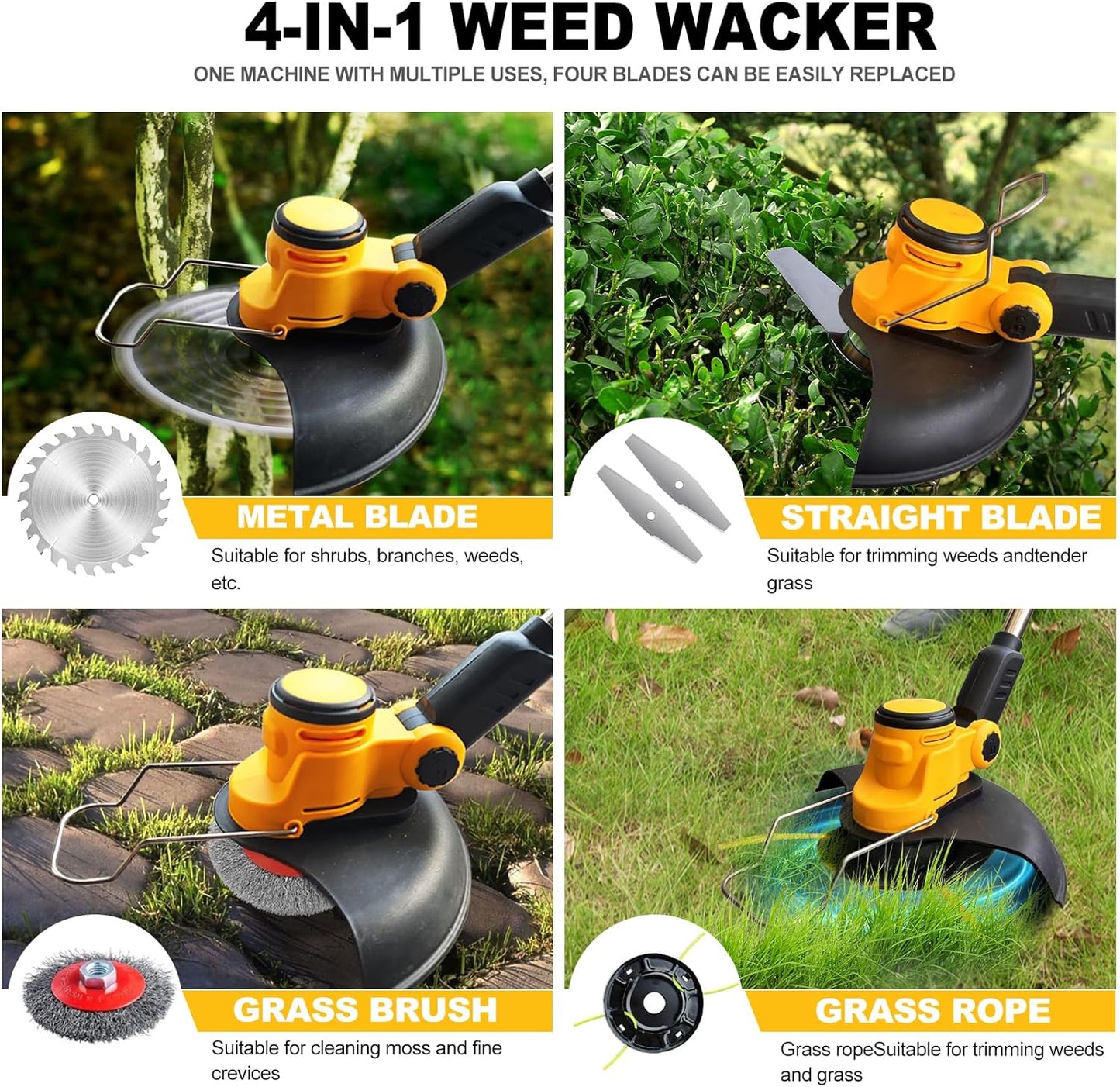 Cordless Weed Wacker for Dewalt 20V Battery, 4 in 1 Weed Eater Battery Powered, 1300W Lightweight Cordless Weed Wacker, Brush Cutter for Lawn, Yard and Bush Trimming (No Battery)