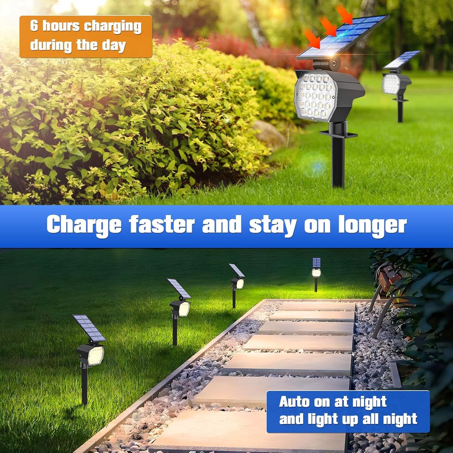 APONUO Solar Spotlights 6 Pack Uplights IP67, 23 LED, 3 Modes - Landscape, Tree, Outdoor Lights for Yard, Garden, House, Garage, Pathway (Warm White)