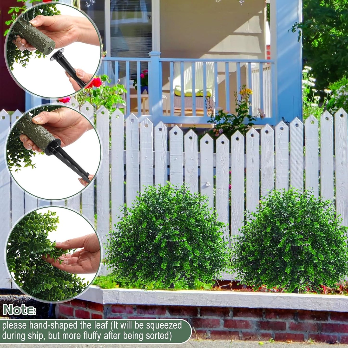 Yunlly 6 Pcs 18 Inch Artificial Boxwood Ball Topiary Tree Fake Outdoor Plants Bush, UV Resistance Faux Shrubs with Spike Realistic Greenery Potted for Indoor Garden Yard Porch Patio Decor (Green)