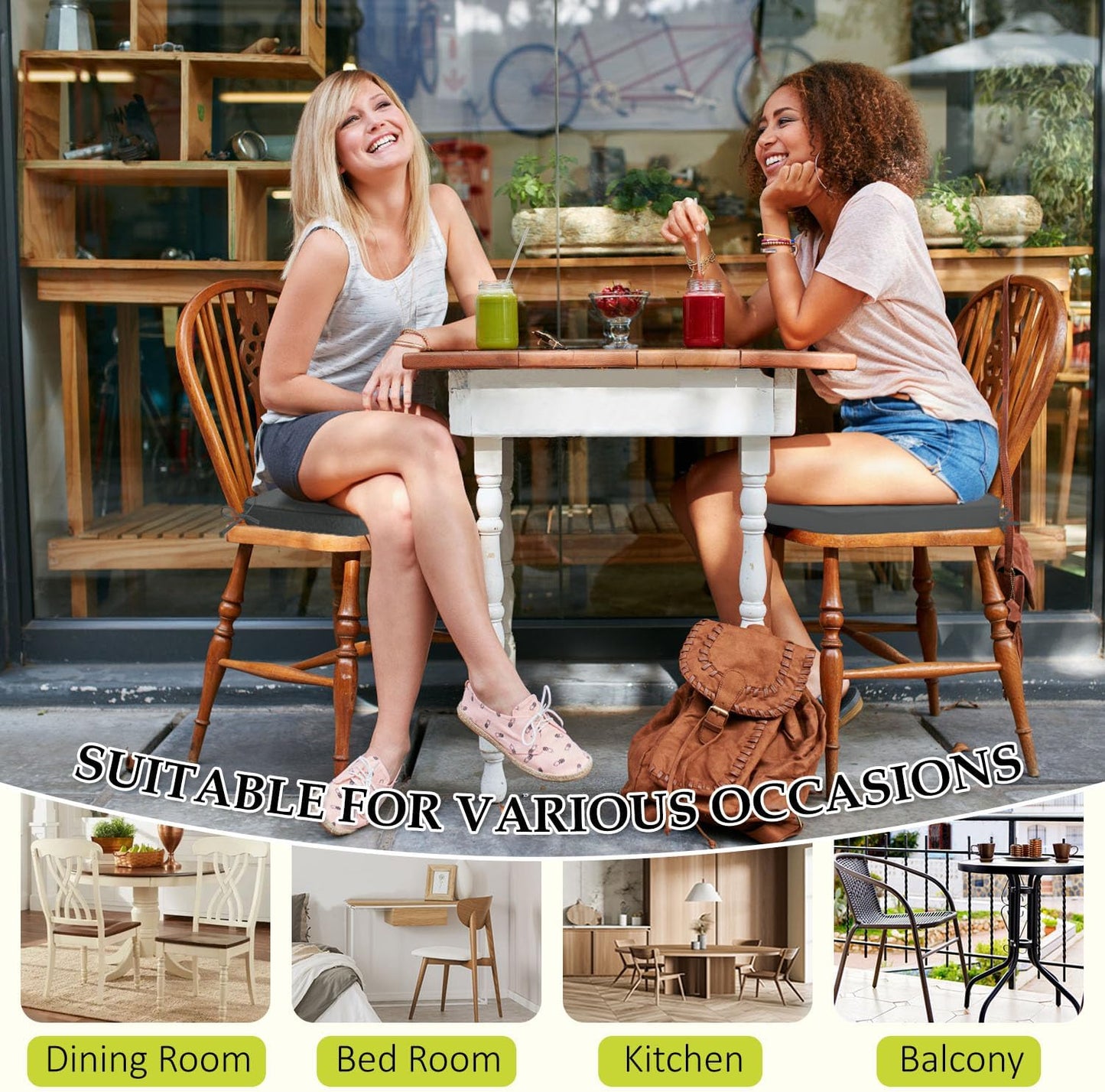 Chair Cushions for Dining Chairs, Indoor Chair Cushions with Ties,Waterproof Chair Pads Set of 6, Dark Grey, 17x16x2.5 Inch