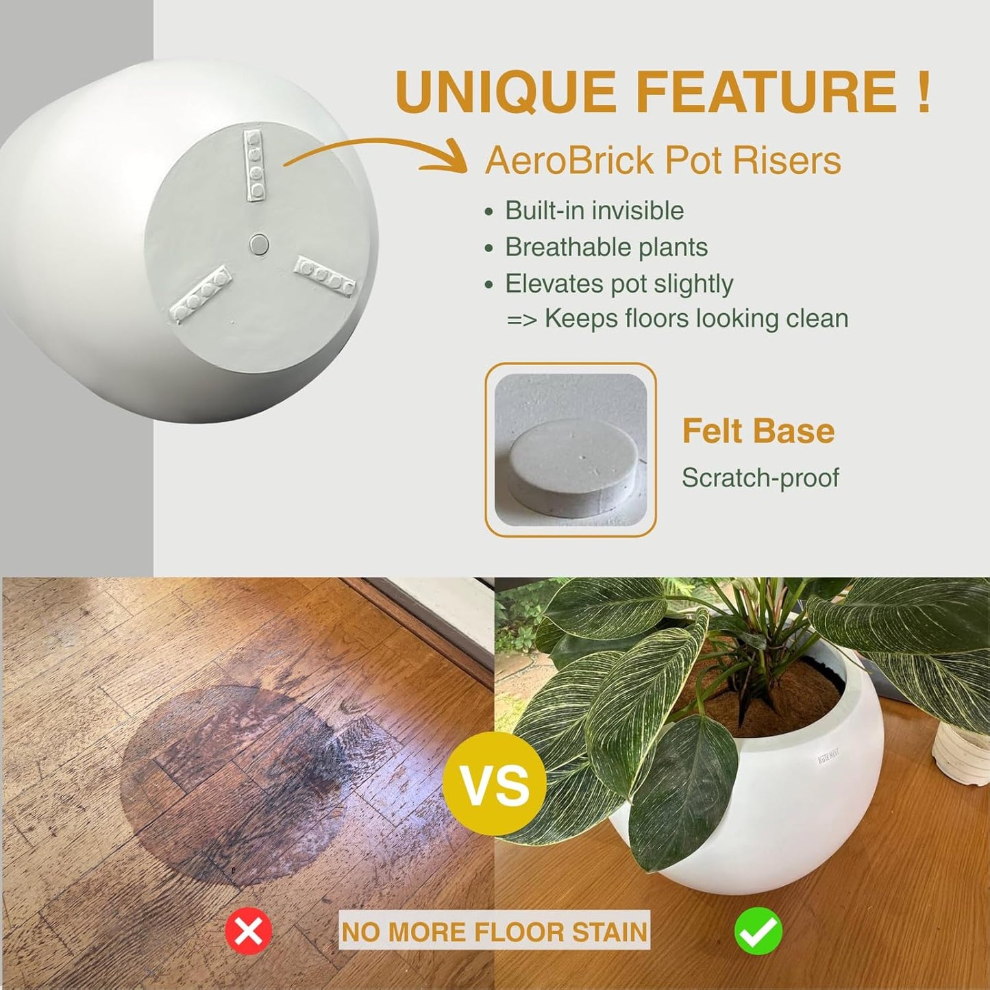 21" H x 19" D Corso Fiberstone Round Tapered Planter with Drainage Hole, Smooth Finishes, for Indoor and Outdoor Use, Included 2 Extra Coco Mats (White, 15" Pot Opening)