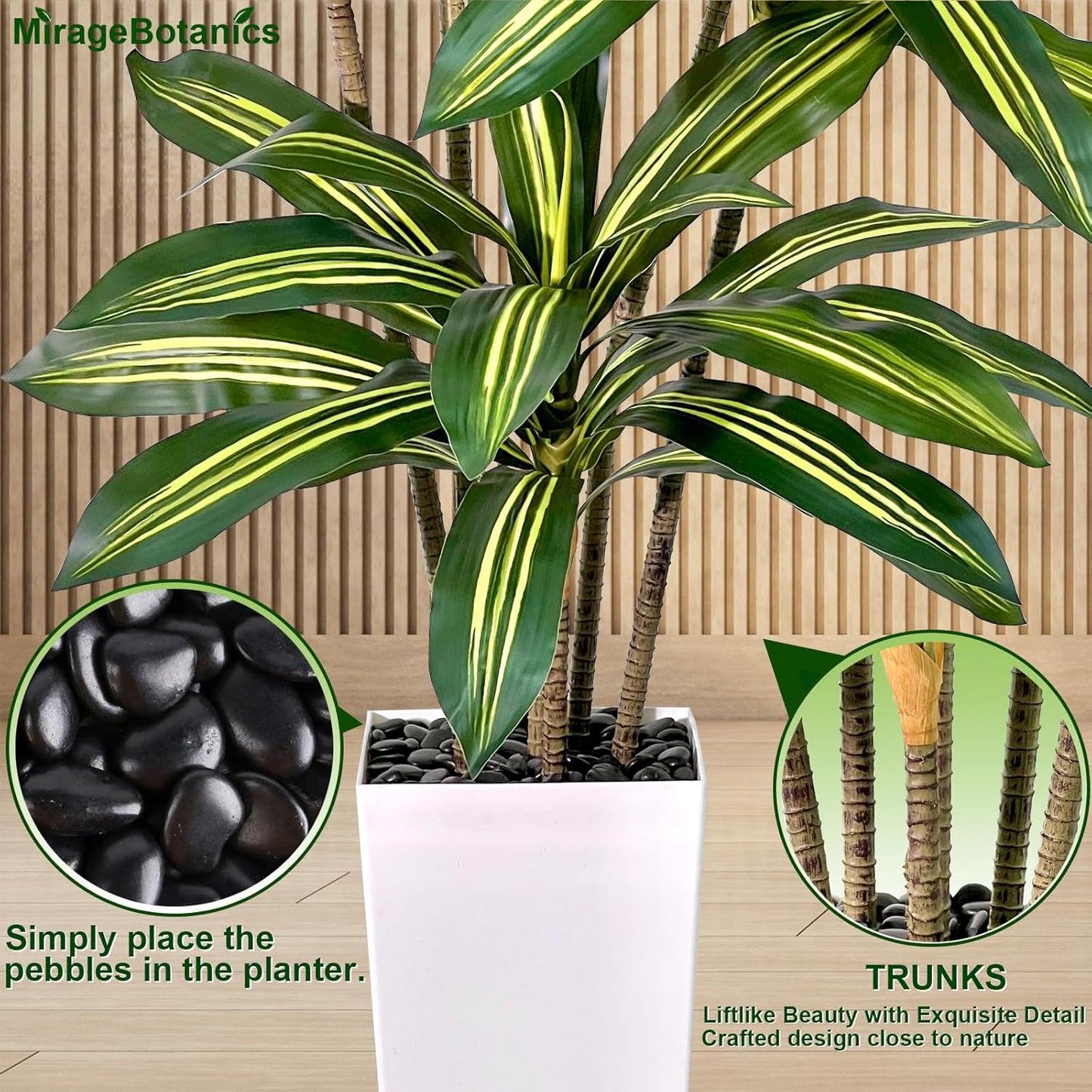 Artificial Dracaena Tree 5FT Tall Fake Plant with White Pot - Realistic Faux Dragon Tree with Tall Planter - Indoor Floor Plant for Home, Office,Mall, Living Room, Bedroom Decor (White - Planter, 5ft)