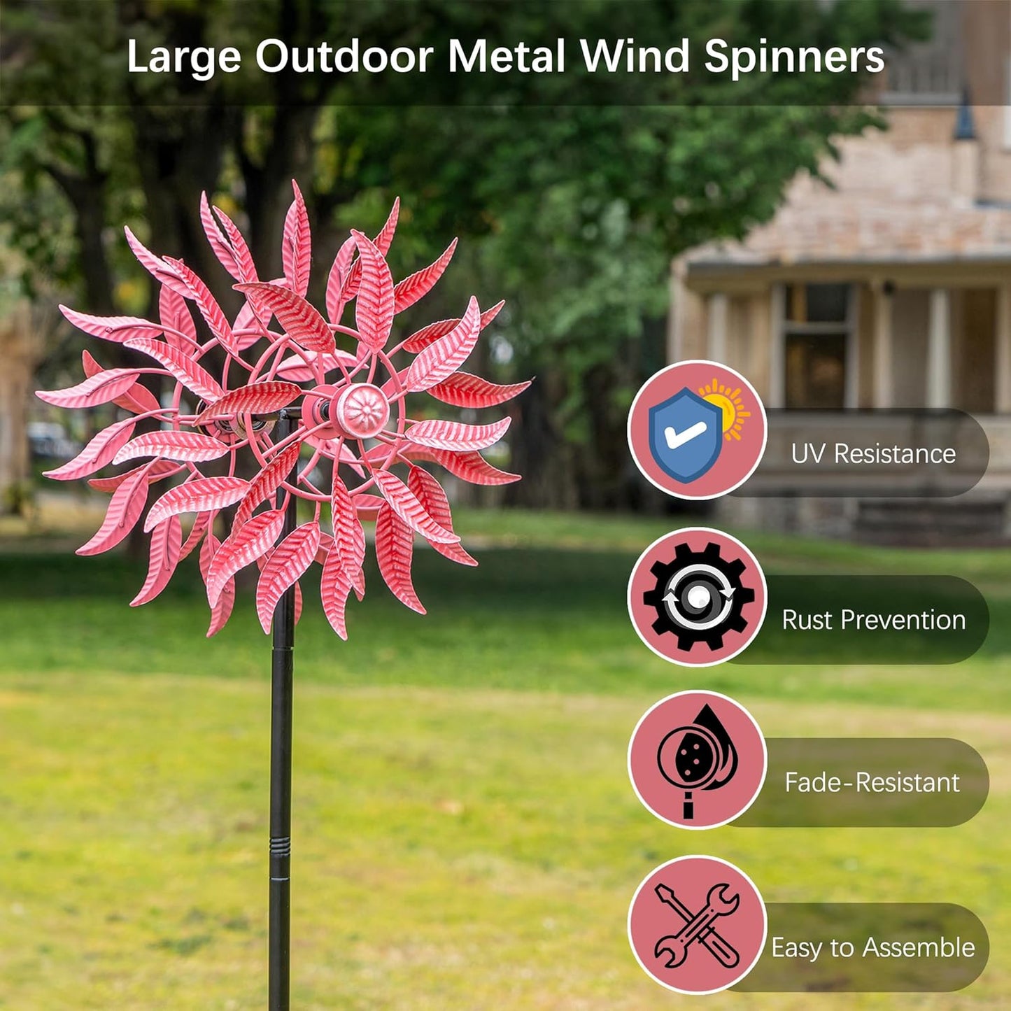 SenflameLarge Outdoor Metal Wind Spinner,Two-Way Wind Sculptures,360 Degrees Kinetic Wind Spinners Yard Art Decor for Patio, Lawn & Garden 63 * 13.4 Inches