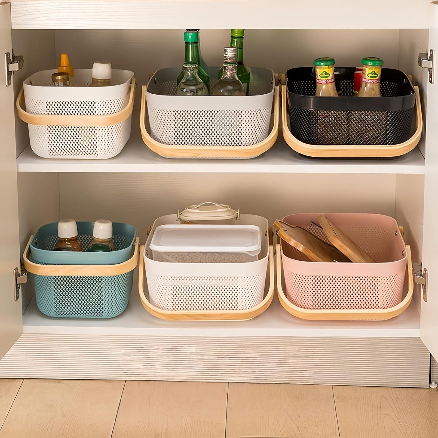 3pcs plastic harvest baskets, foldable wooden handles, rectangular garden storage baskets, for picking and collecting vegetables and fruits in the garden cabinet (Black)