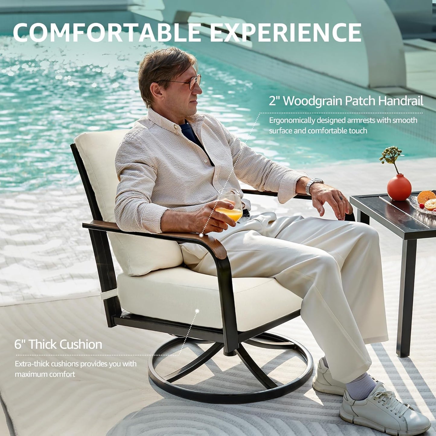 NATURAL EXPRESSIONS Outdoor Bistro Set, 3 Piece Swivel Glider Rocking Chairs Patio Conversation Furniture Set with 2 Rockers, 1 Metal Table and 6" Thick Cushions for Backyard, Porch, Balcony, 350lbs.