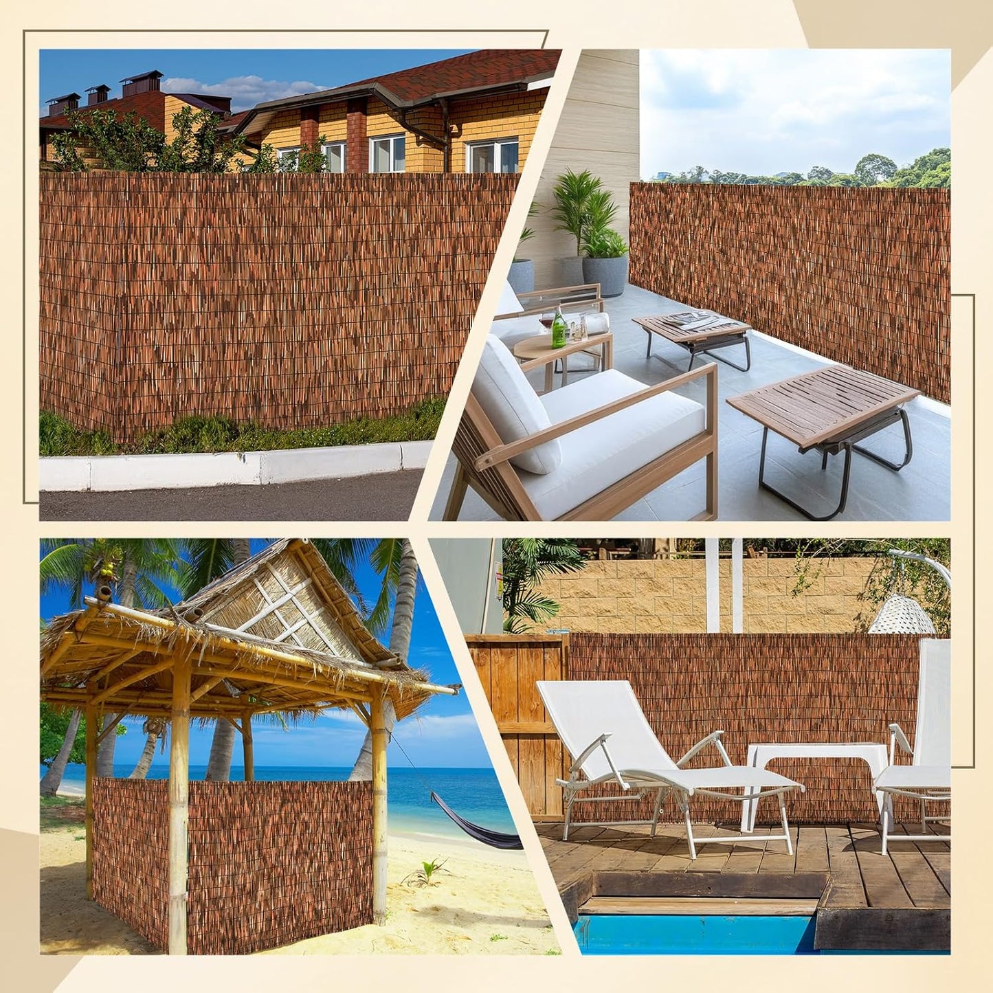 Brown 6FT X 16.4FT Reed Fencing Roll, Balcony Privacy Reed Shade Bamboo Fencing Garden Fence Border, Wind Block Sunshade Fence Screen for Outdoor Yard Patio Flower Bed Edge