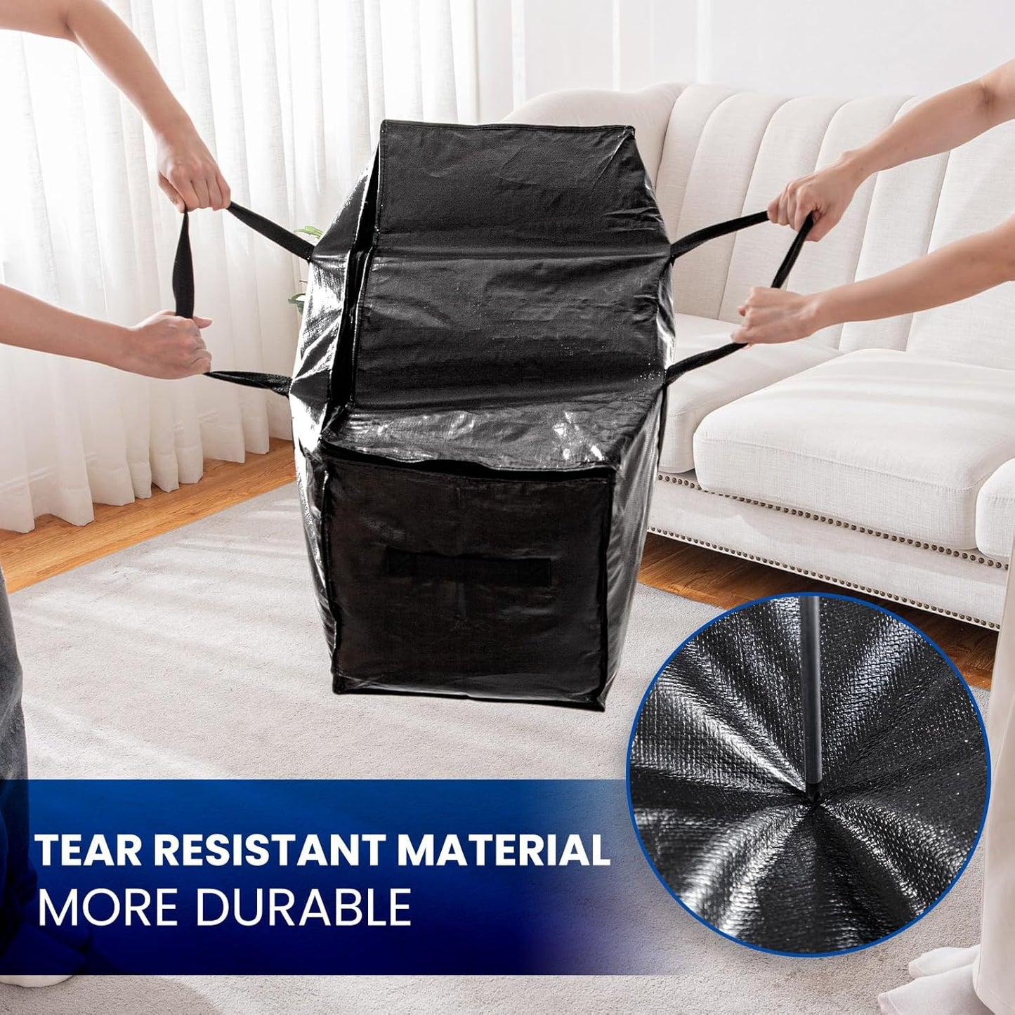 TAILI Extra Large Moving Bags, 4 Pack Black Heavy Duty Totes For Storage with Visible Window, Wrap Around Handles, Storage Bags for Space Saving, Alternative to Moving Boxes