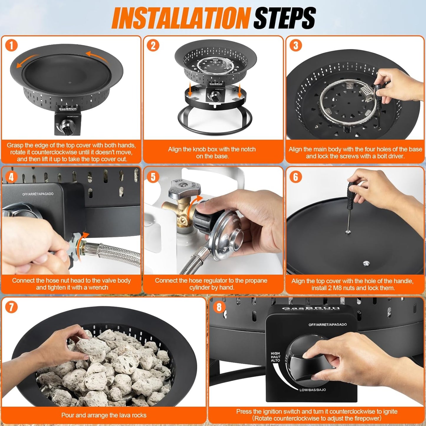 19″ Outdoor Portable Propane Fire Pit with Grill Grate, Cover&Carry Handle,Fireplace,60,000 BTU Propane Firepit,Portable Gas Fire Pit for Outside Patio, Camping,RV, Smokeless Gas Firebowl