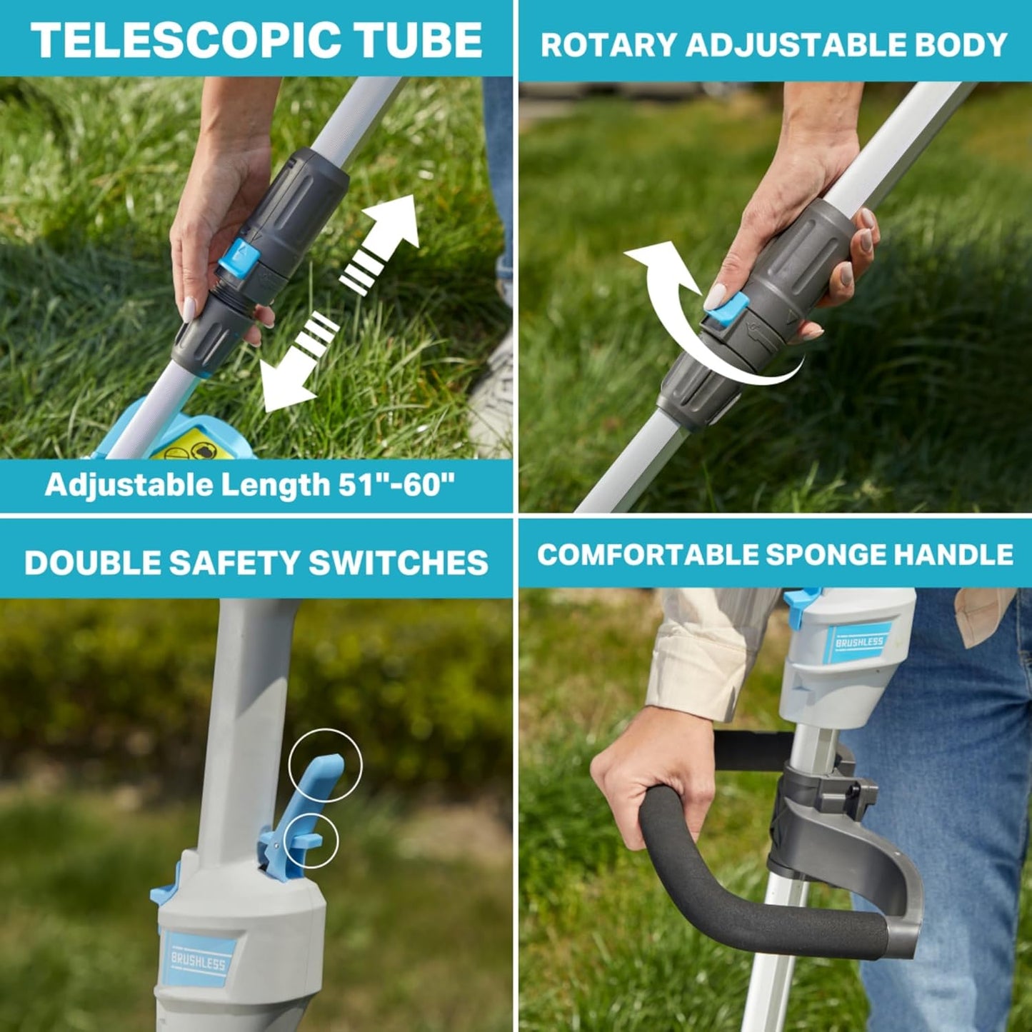 RB 40V 15" Cordless 2-in-1 Grass Trimmer and Edger – Lightweight, Powerful, with 2.0Ah Battery & Charger & 39ft 0.079'' line, Auto Feed, Adjustable Speed & Telescopic Handle