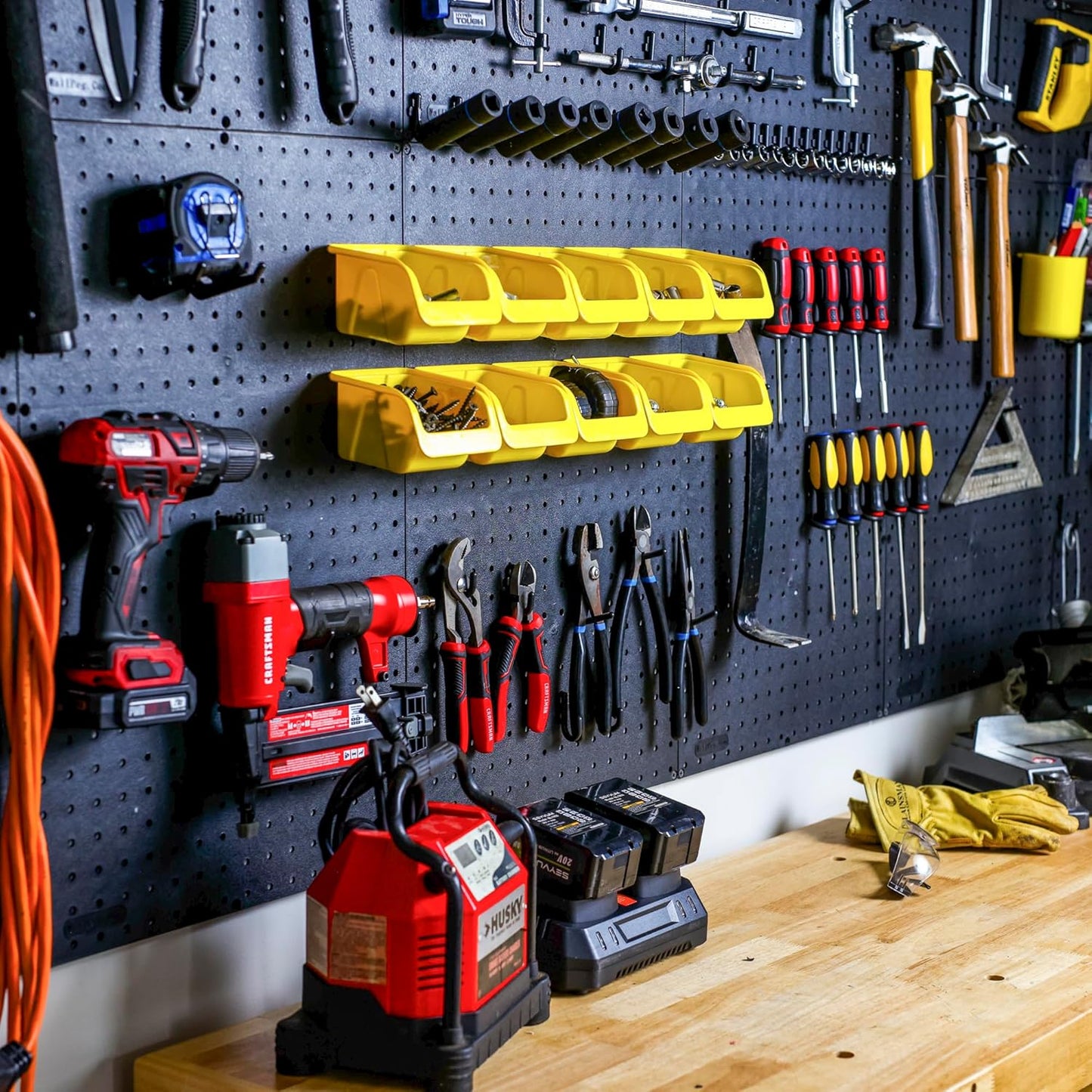 WallPeg Pegboard Wall Organizer (PK-160) - Garden Tools Storage - Hand Tool Organizer - Pegboard Bins for Parts Storage and Organization - Locking Pegboard Hooks