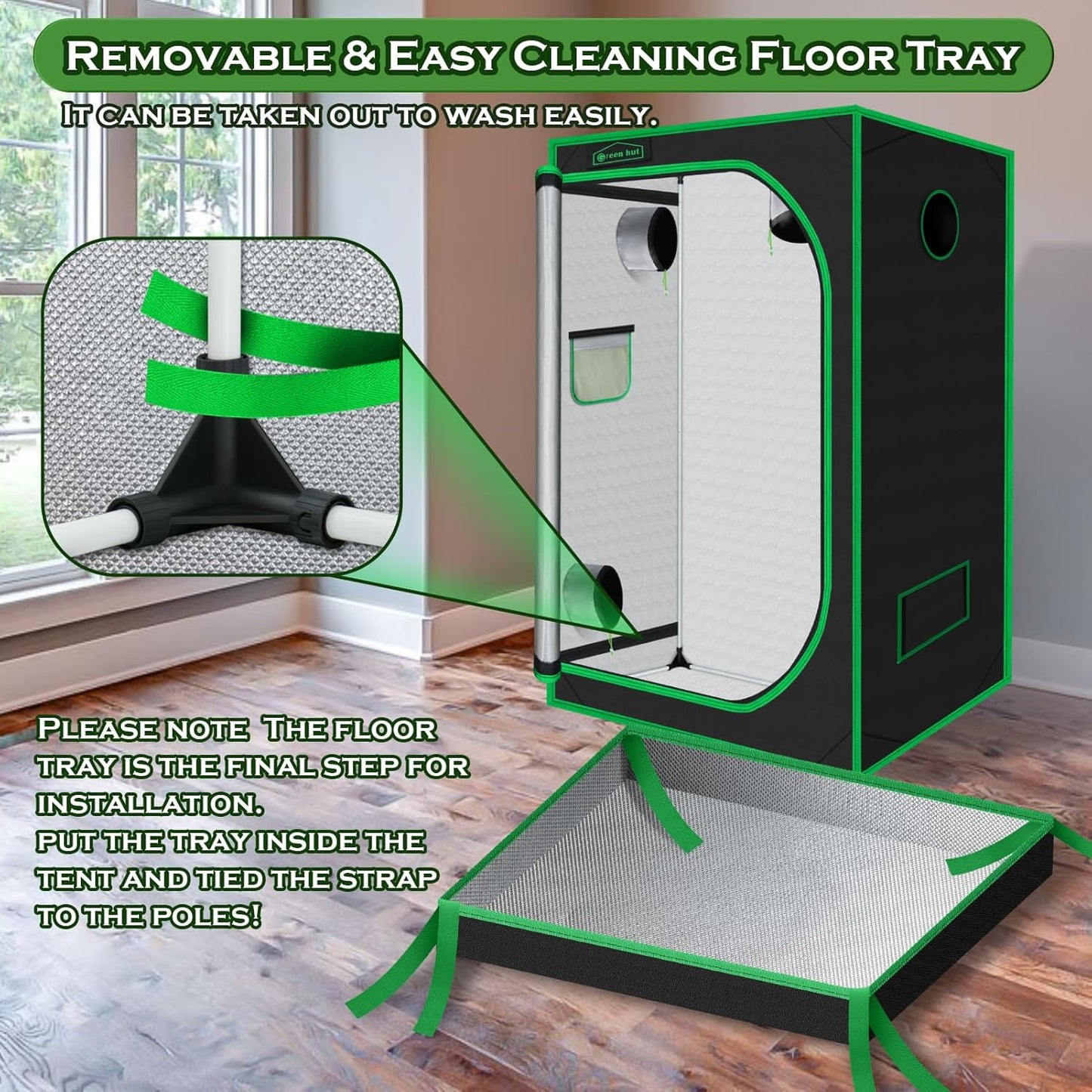 Grow Tent 32"x32"x63", High Reflective Mylar Dark Room with Observation Window, Removable Floor Tray and Tool Bag for Indoor Plant Growing 3x3