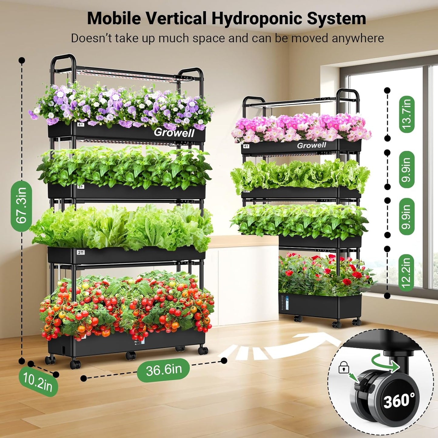 Growell Large Hydroponics Growing System Kit, 120 Pods Vertical Hydroponic Garden with 2 Light Modes Grow Light, Auto Circulating Water System, 48L Indoor Gardening System for Herb Vegetable Fruit