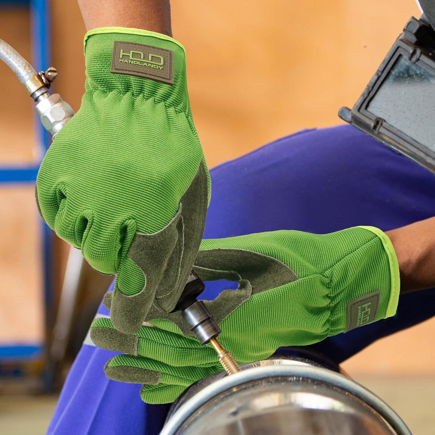 HANDLANDY Leather Work Gloves for Men & Women, Reinforced Durable Garden Gloves, Cowhide Working Glove for Gardening