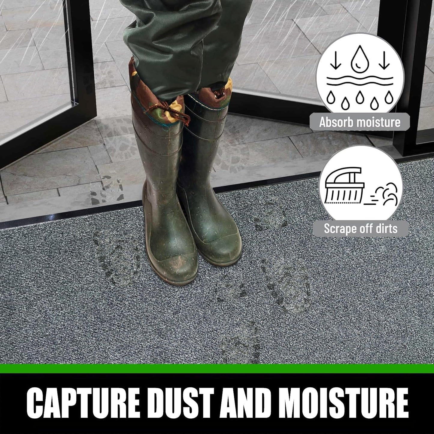 Commercial Grade Entrance Mat 3x4Ft Brush Step Entrance Rug with Striped Pattern&Rubber Border Indoor Outdoor Low Profile Rubber Entry Carpet Mat for Hallway,Home,High Traffic Area