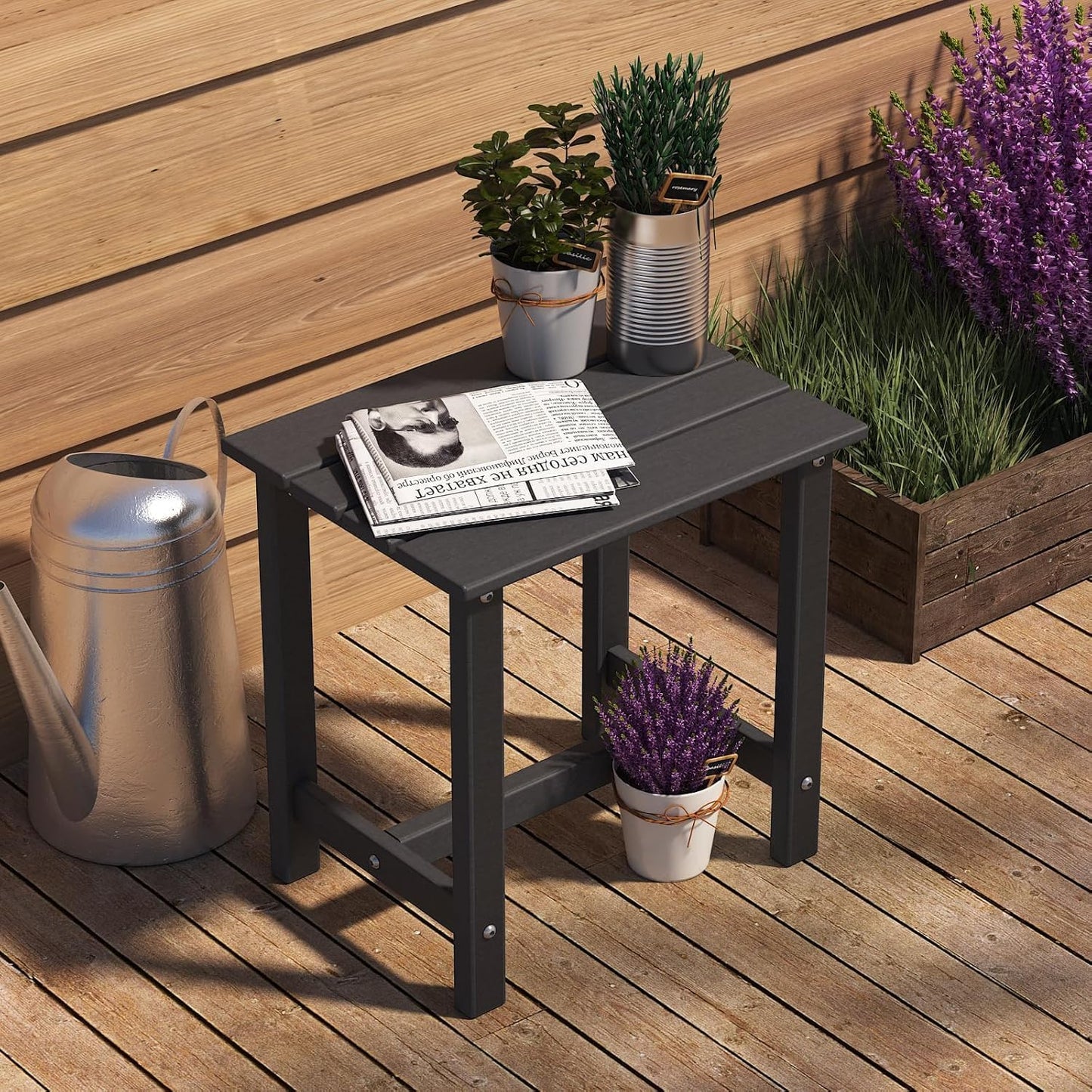 Outdoor Side Table, End Table for Adirondack Chair, 18" Patio Table for Porch, Yard, Weather Resistant, Black