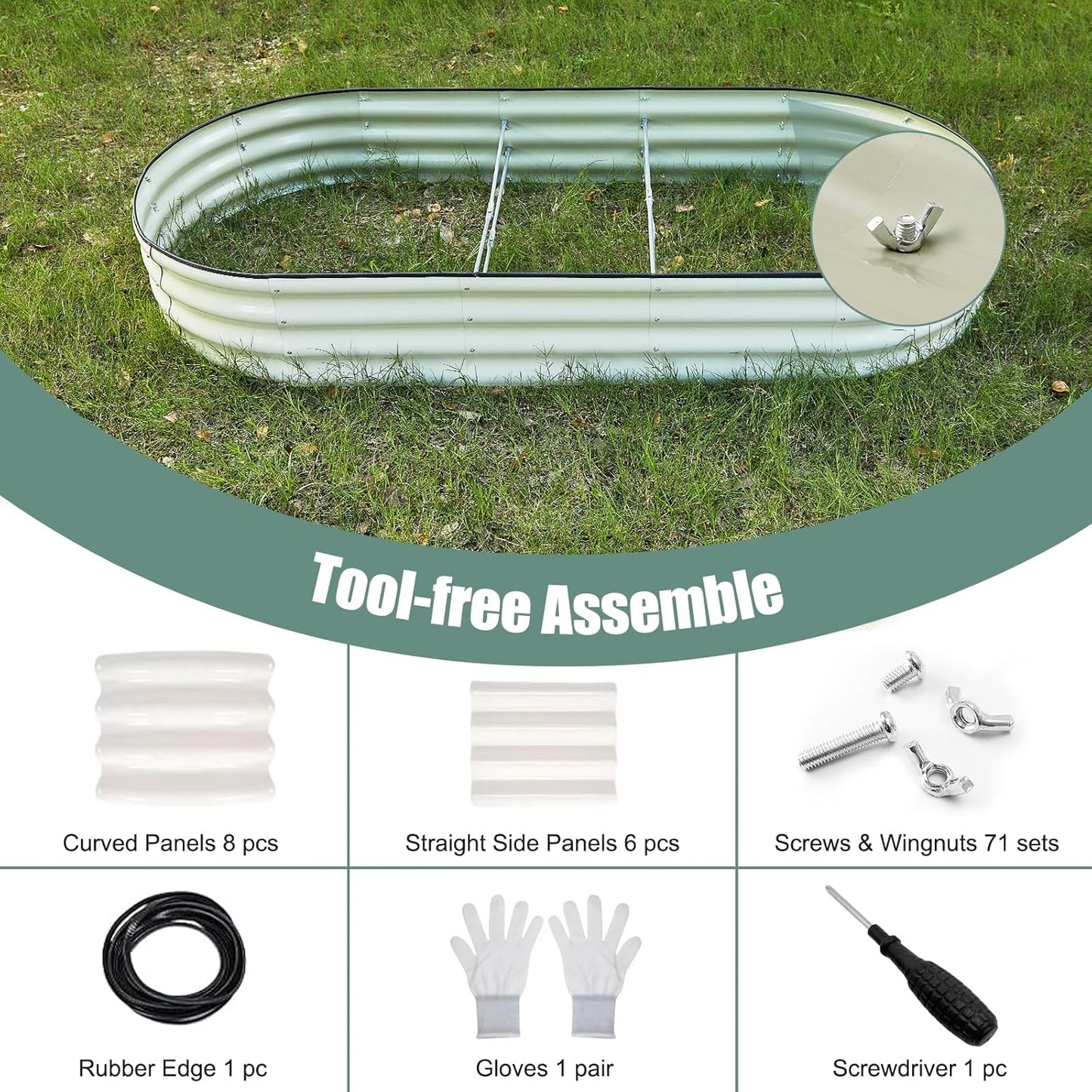 12" Tall White Oval Galvanized Steel Raised Garden Bed - 7x3ft Modular Metal Planter Box for Outdoor Gardening | Durable Metal Raised Flower Beds Outdoor Large Planters for Porch & Yard