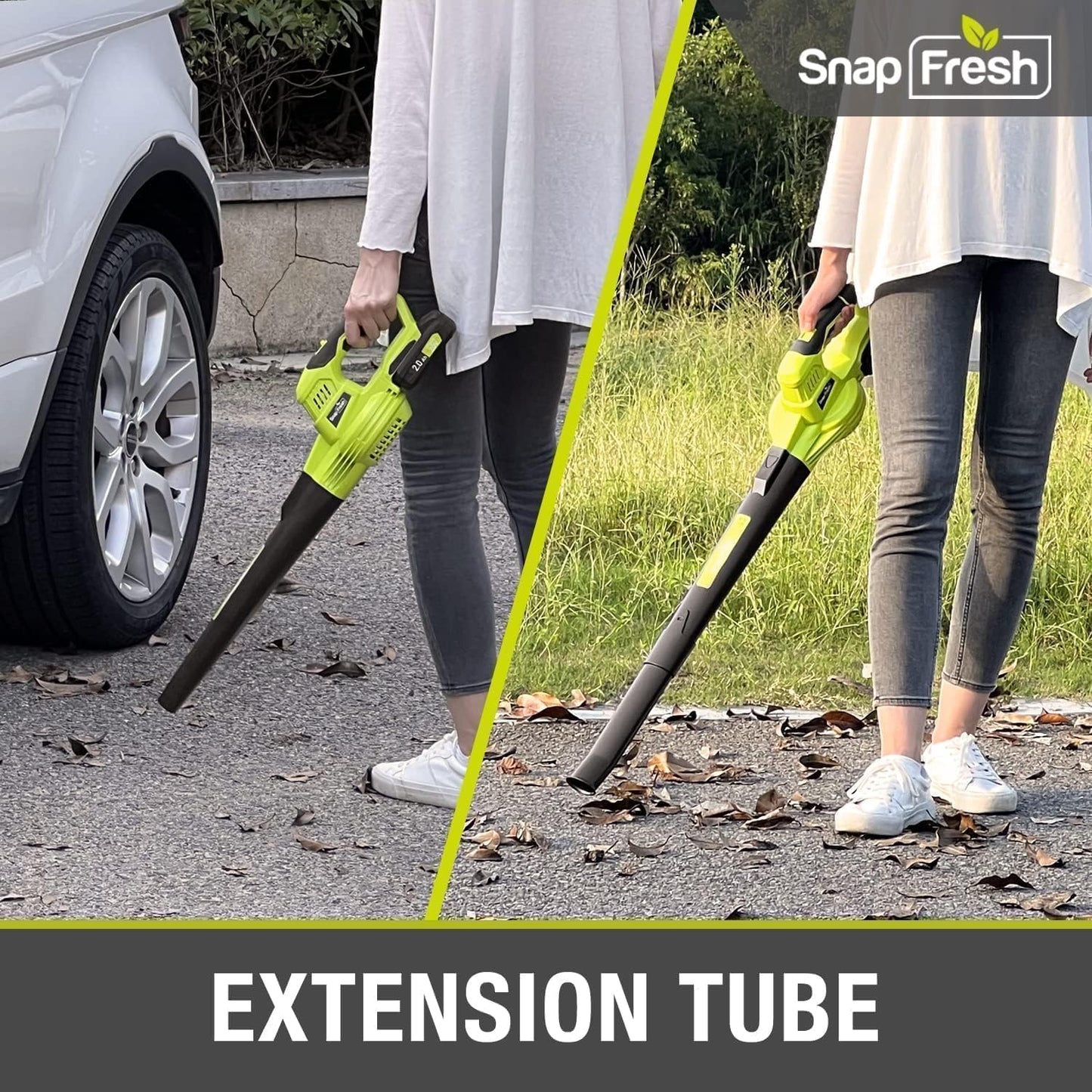 SnapFresh Cordless Leaf Blower - 20V Electric Leaf Blower with 2.0 Ah Battery and Charger - Lightweight 2-Speed Leaf Blower for Lawn Care and Yard/Garden/Patio Cleaning