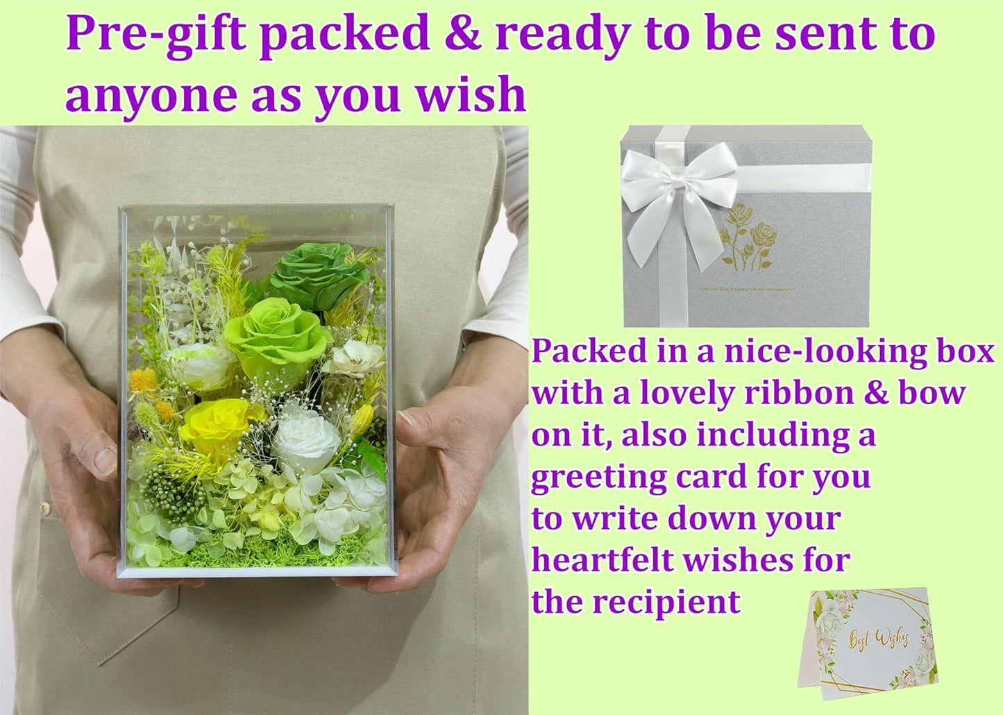 Valley of Rain & Forest Long-Lasting Real Flowers, Handcrafted Preserved Rose Bush For you to Send Love for All Occasions, Floral Arrangement for Indoor Decoration (Green Rose Spring-themed)