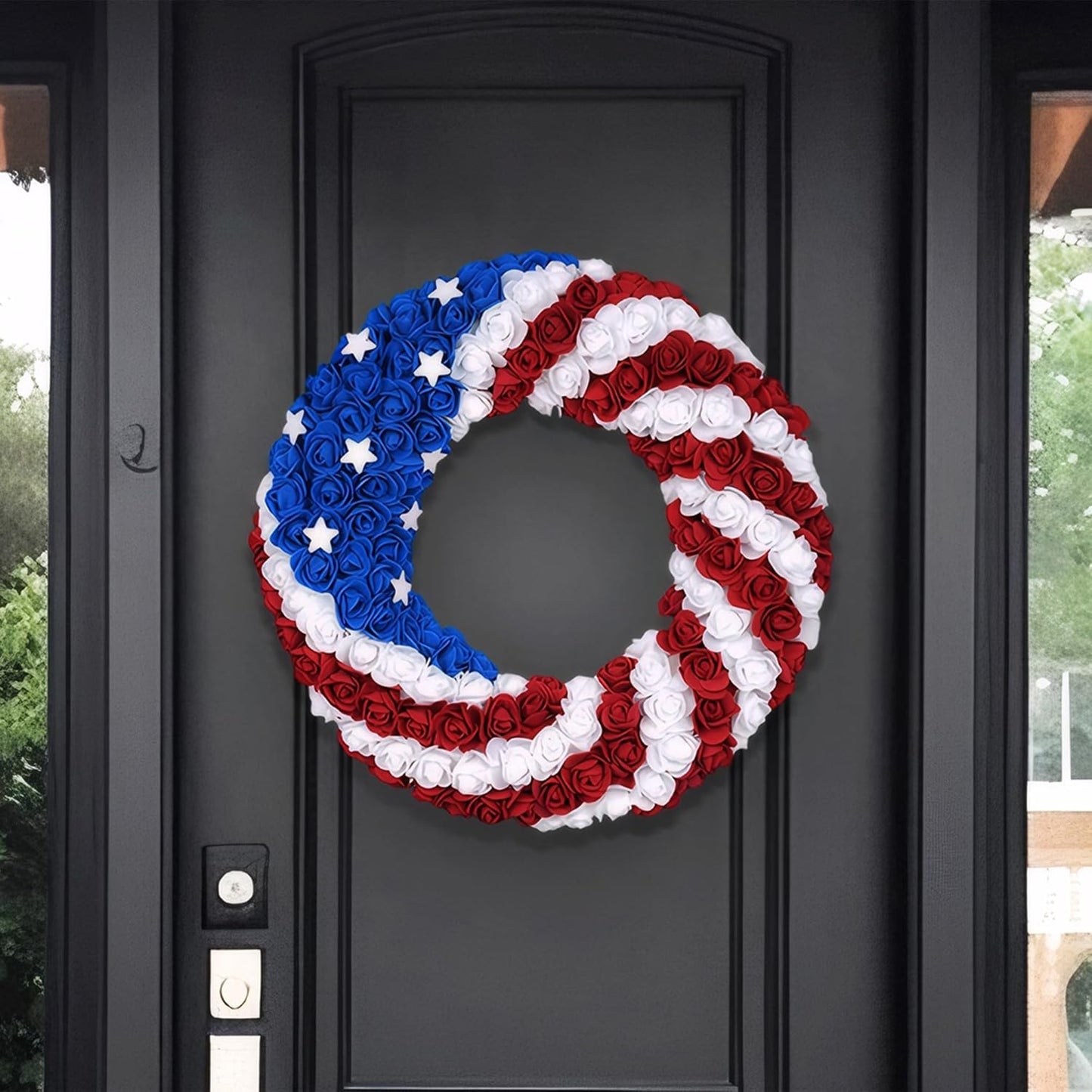 500 Pcs 1.4 Inch Mini Artificial Flowers Head Bulk 5 in 1 Set Faux Foam Fake Small Rose Tiny Baby Flores Bouquet Cake Gift Home Decoration DIY Craft (Red, Blue, White Mixed)