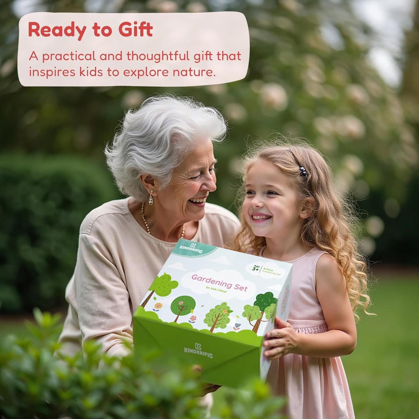 Gardening Set, Tool Kit, for Kids, STEM, Includes Tote Bag, Spade, Watering Can, Rake, Fork, Trowel and Gloves (Petal)