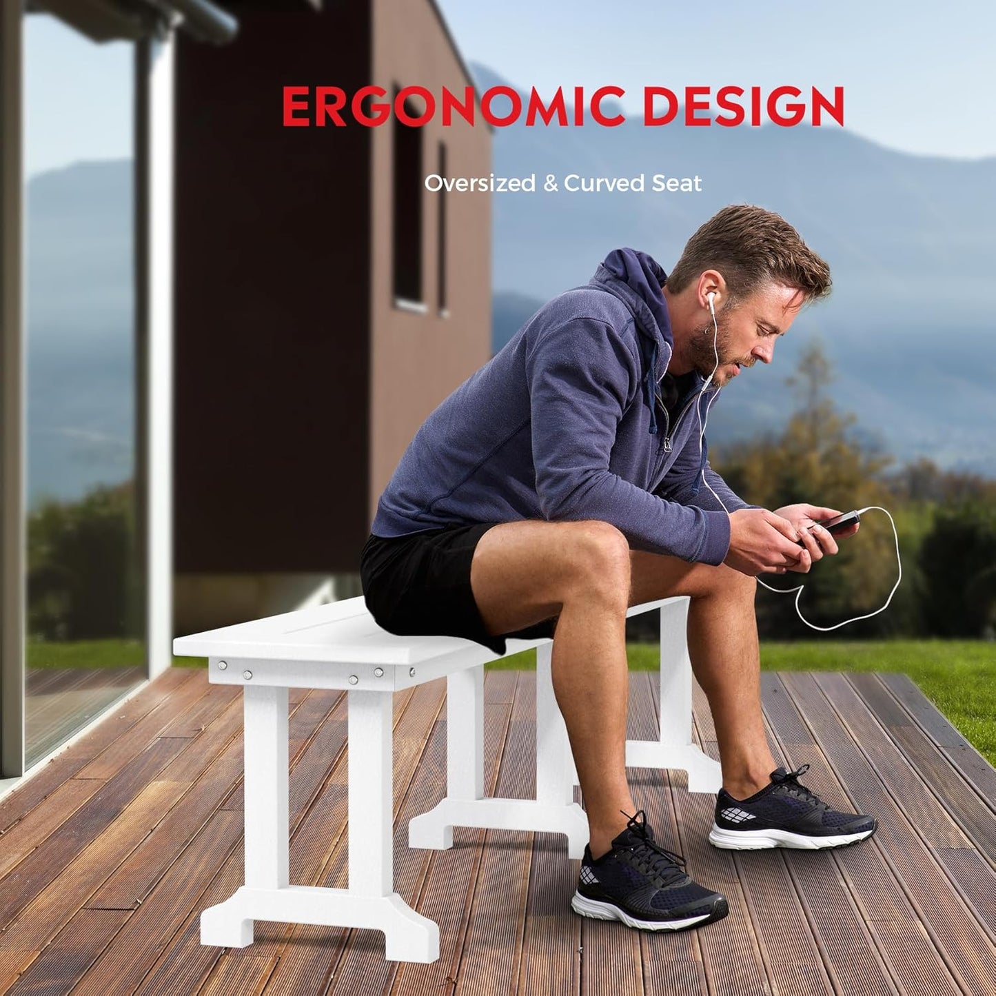 Outdoor Benches Weatherproof, Park Long Bench Poly Lumber Backless for Entryway Front Porch Garden Bench Seat for Patio, White