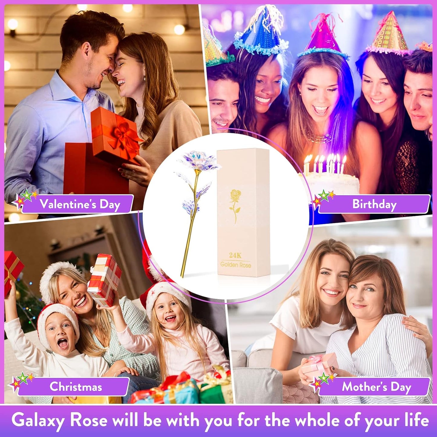 Gifts for Women Mom Birthday Gifts Galaxy Rose Glass Flowers Forever Eternal Roses Artificial Flowers Mothers D Gifts for Grandma Wife Daughter Sister Kids