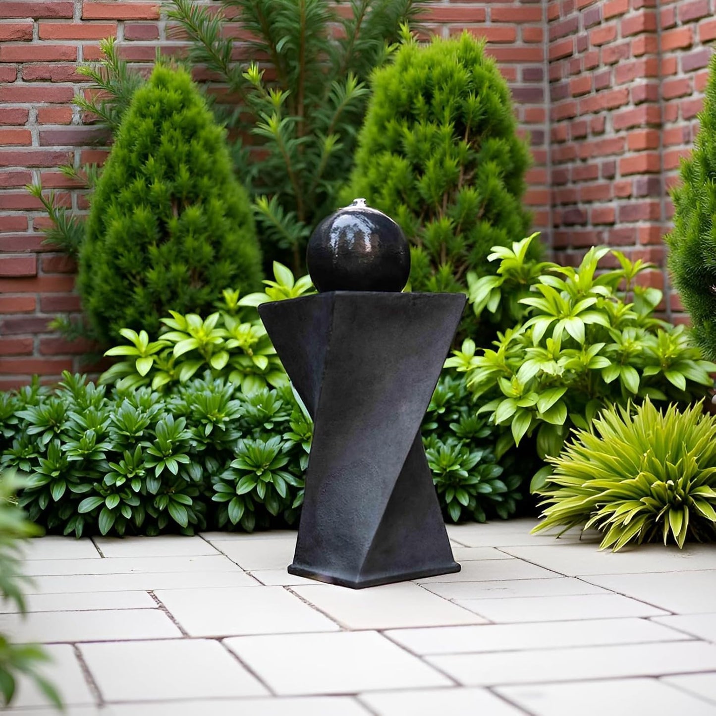 Black Sphere Water Fountain Outdoor –Unique Rotating Curve Design,Modern Zen Water Fountain for Garden, Patio, Indoor Floor Standing Decor,32.28'' Tall (Black)