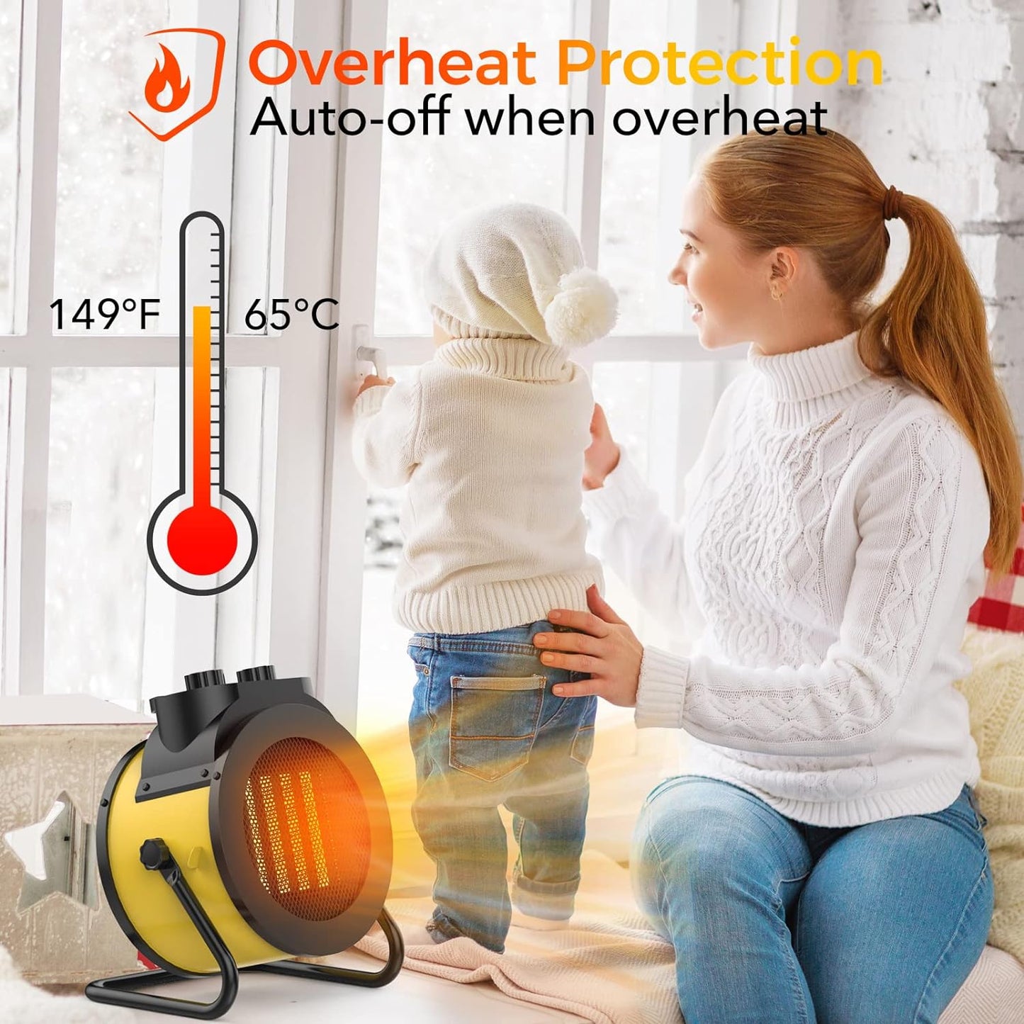 Space Heaters for Indoor Use, 1500W PTC Electric Heater with 90°Adjustable Angle, Fast Safety Heat, Small Portable Heater for Office Home(Yellow)