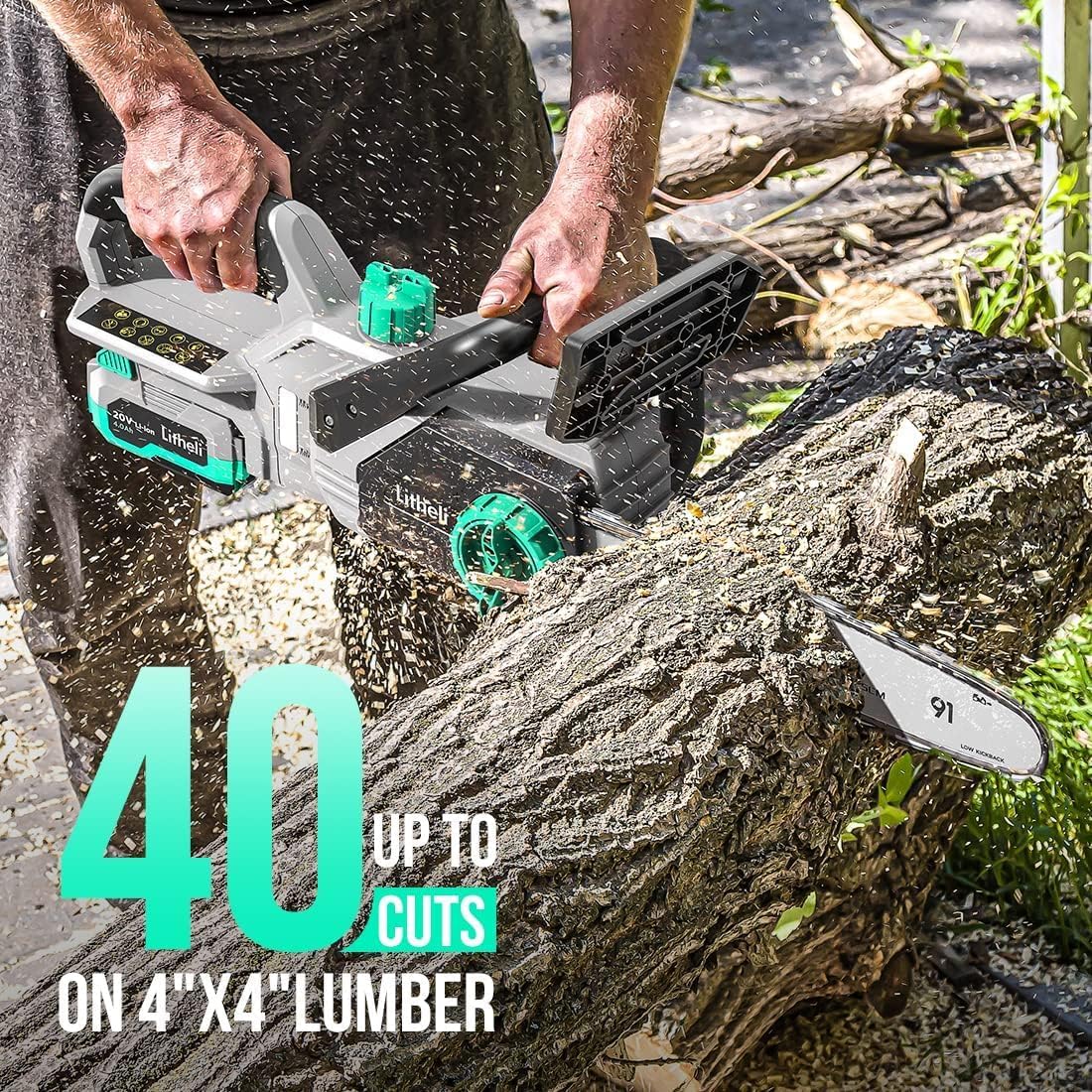 Litheli Cordless Pole Saw & Chainsaw 10-Inch, Battery Powered 20V 2.0Ah Pole Saws & 20V 4.0Ah Chainsaw for Branch, Cutting, Trimming, Electric Saws(Battery & Charger Included)