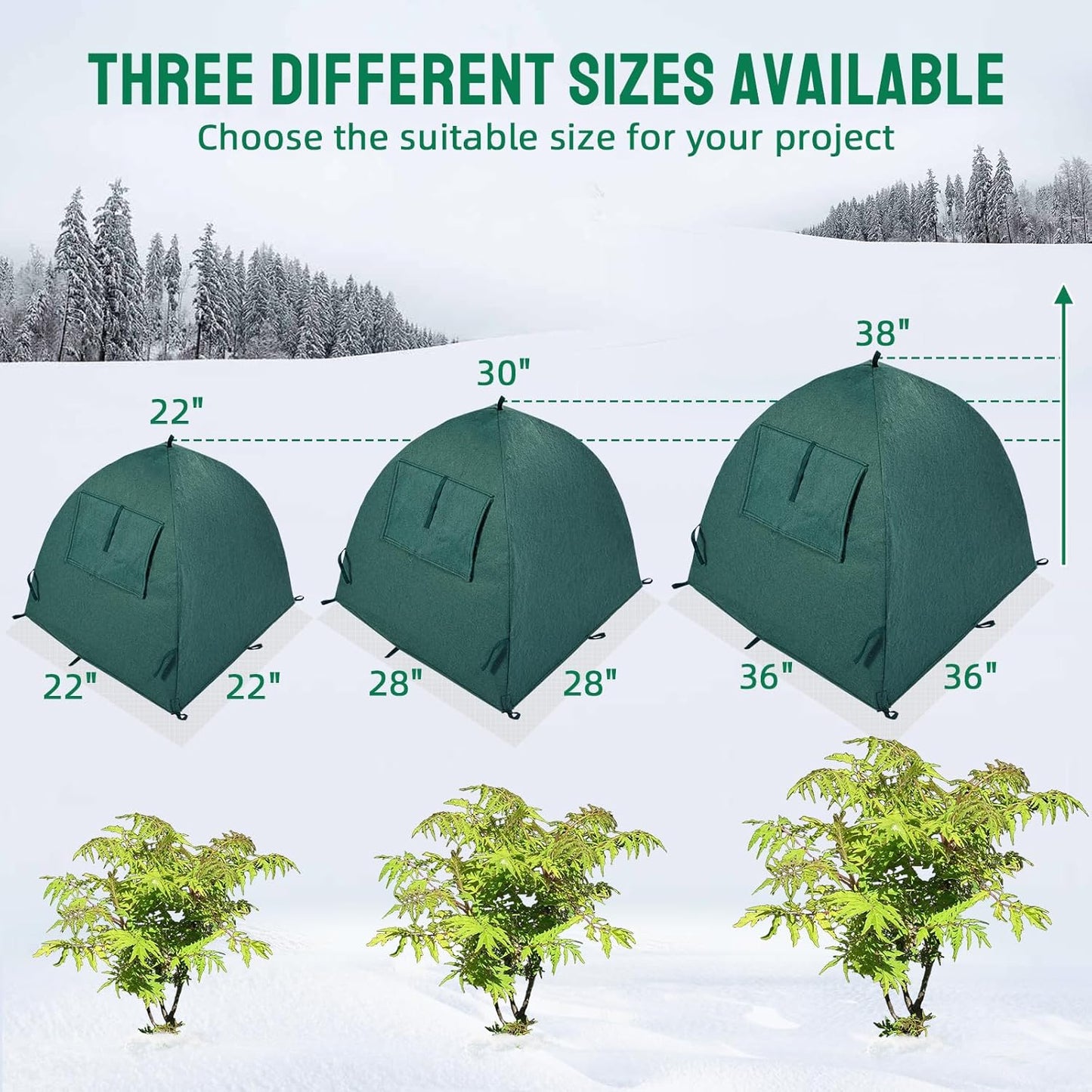 Plant Cover Freeze Protection Blanket, 28''x28''x30'' Outdoor Garden Fabric Cover with Poles and Stakes for Winter Frost, Shade Cloth Plant Guard for Shrubs, Small Trees, Green