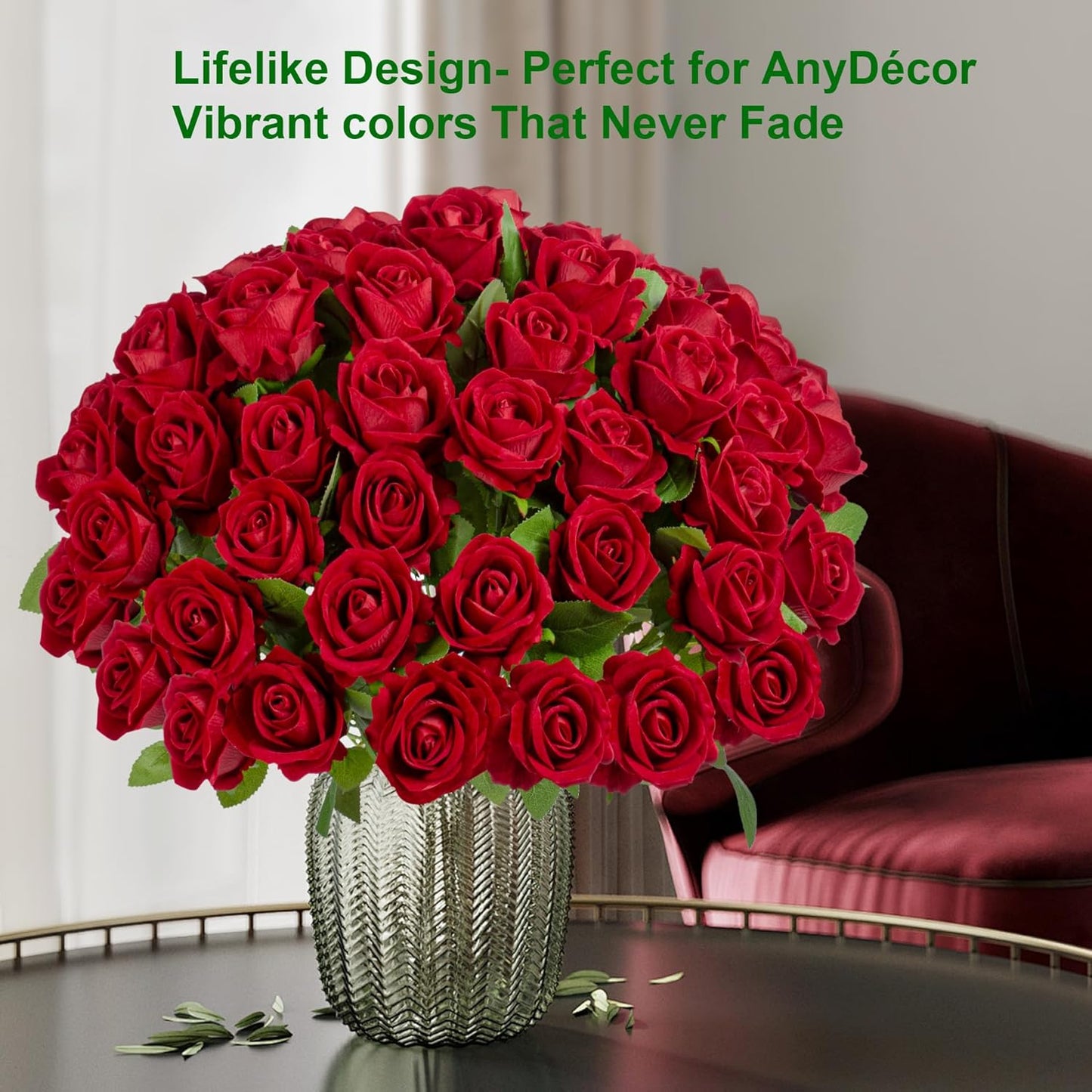 Fake Plants Roses Flowers Plastic Flowers Spring Decorations for Home Gifts for Gf Roses Artificial Flowers for Vase Fake Flowers Home Decor Fake Plant 19.6โ(50PCS Red)