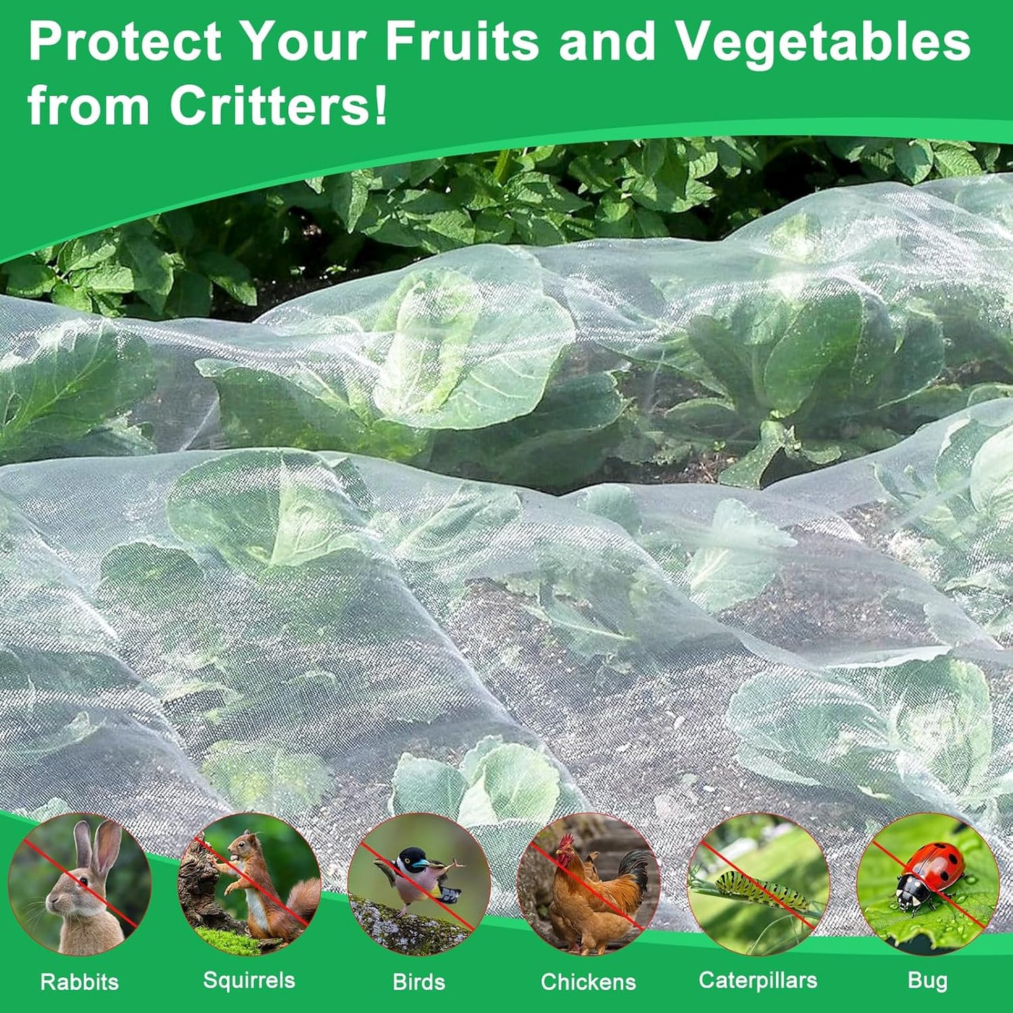 Garden Netting Pest Barrier, 6.5 X 16.4FT Insect Netting for Garden Raised Beds, Garden Bug Netting Plant Mesh for Blueberry Bushes, Figs, Plants, Vegetables Protection