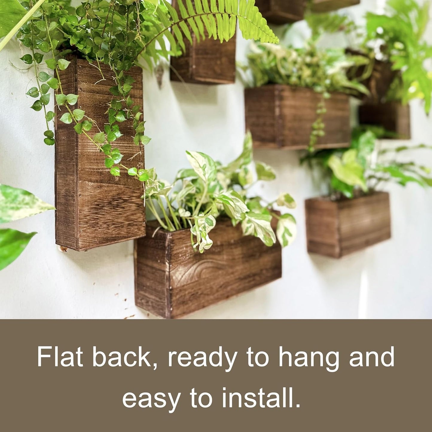LaLaGreen Wood Planter Box for Plants (4 Pack) Wooden Hanging Wall Planters for Indoor Plant Holder Vase for Dried Flowers, Modern Living Room Bedroom Kitchen Home Office Decor